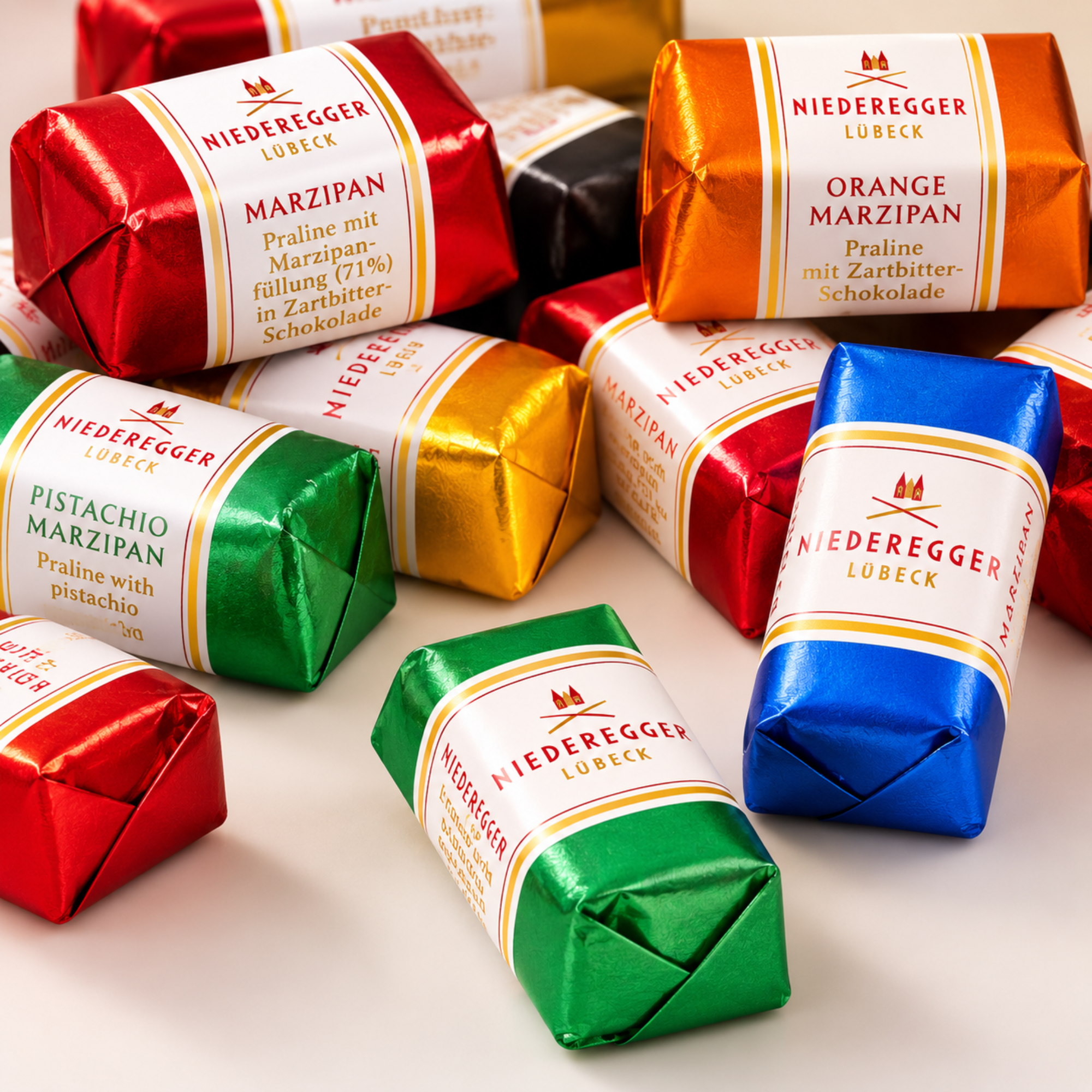 Pralines en pâte d'amande au chocolat noir assorties 200g