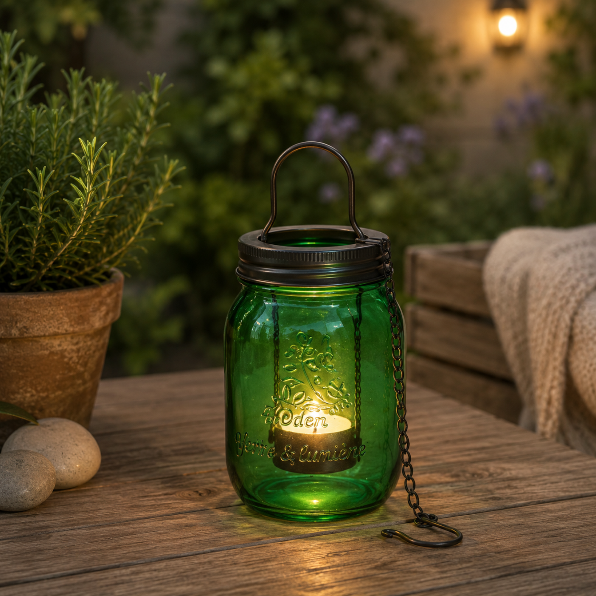 Mason Jar mit Teelichteinsatz Grün