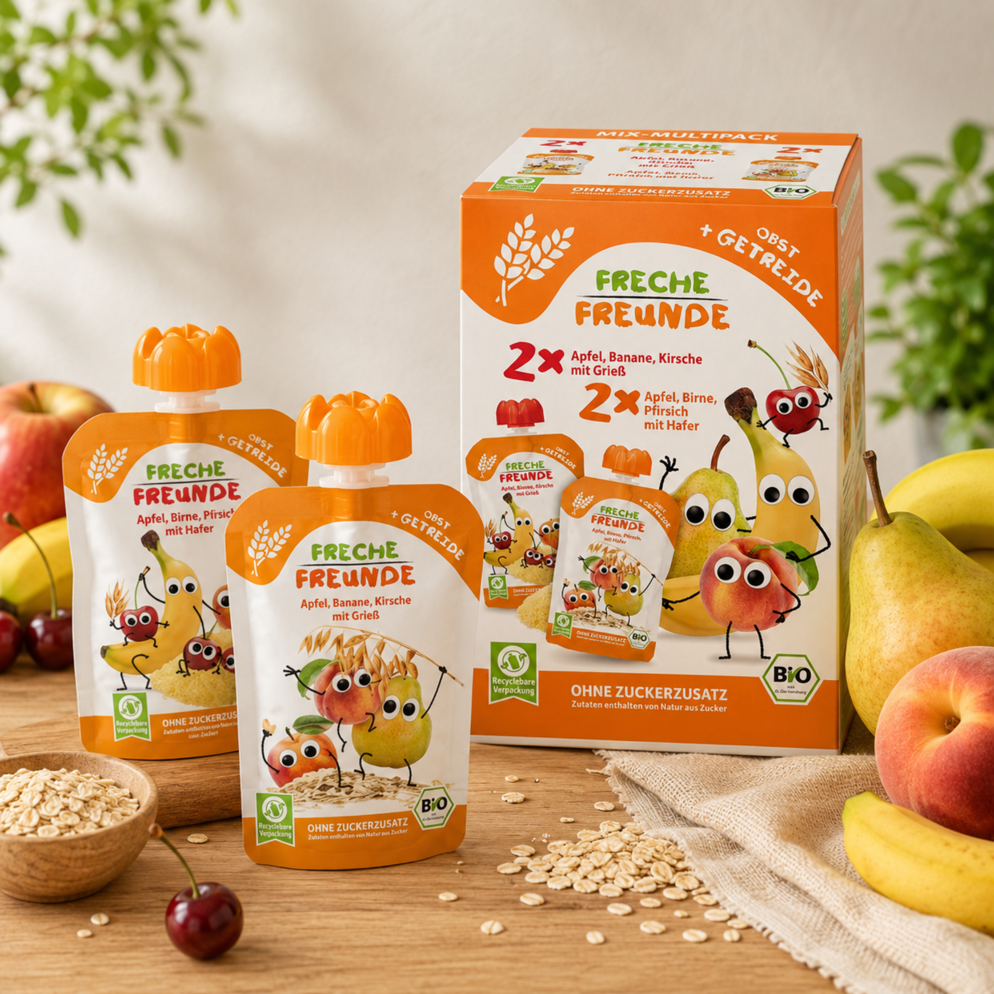 Squeeze Pouch Fruit & Grain Mix 4-Pack Organic - 400g