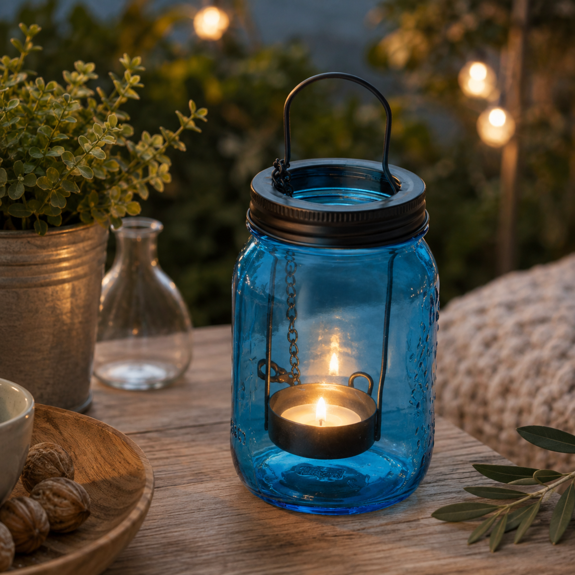 Mason Jar mit Teelichteinsatz Blau