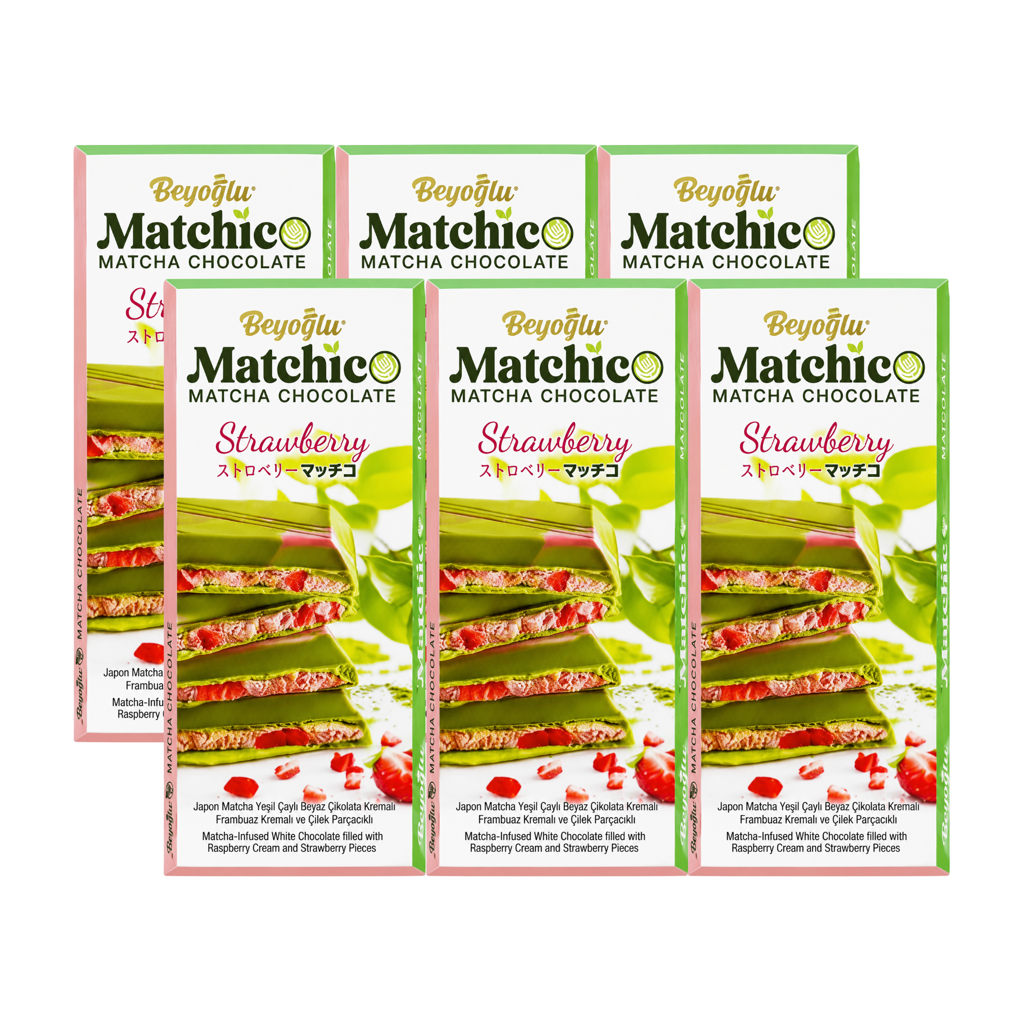 Matcha-Schokolade - Himbeercreme & Erdbeere 6 x 95g