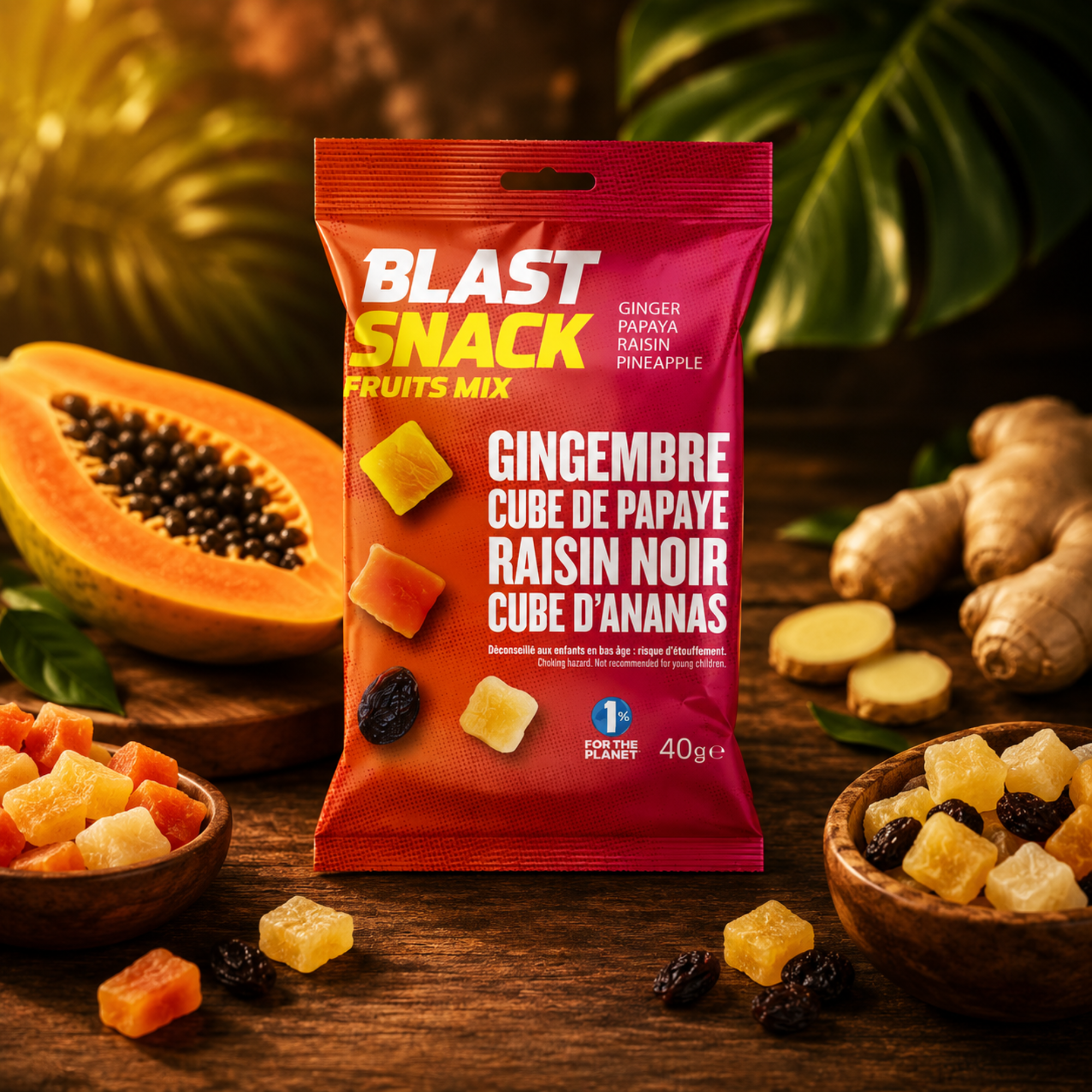 Mélange Papaye, Gingembre, Raisins & Ananas Bio 15 x 40g
