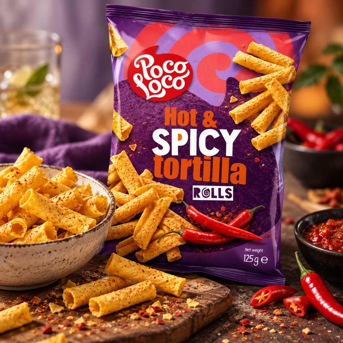Chips Hot & Spicy Tortilla Rolls 125g