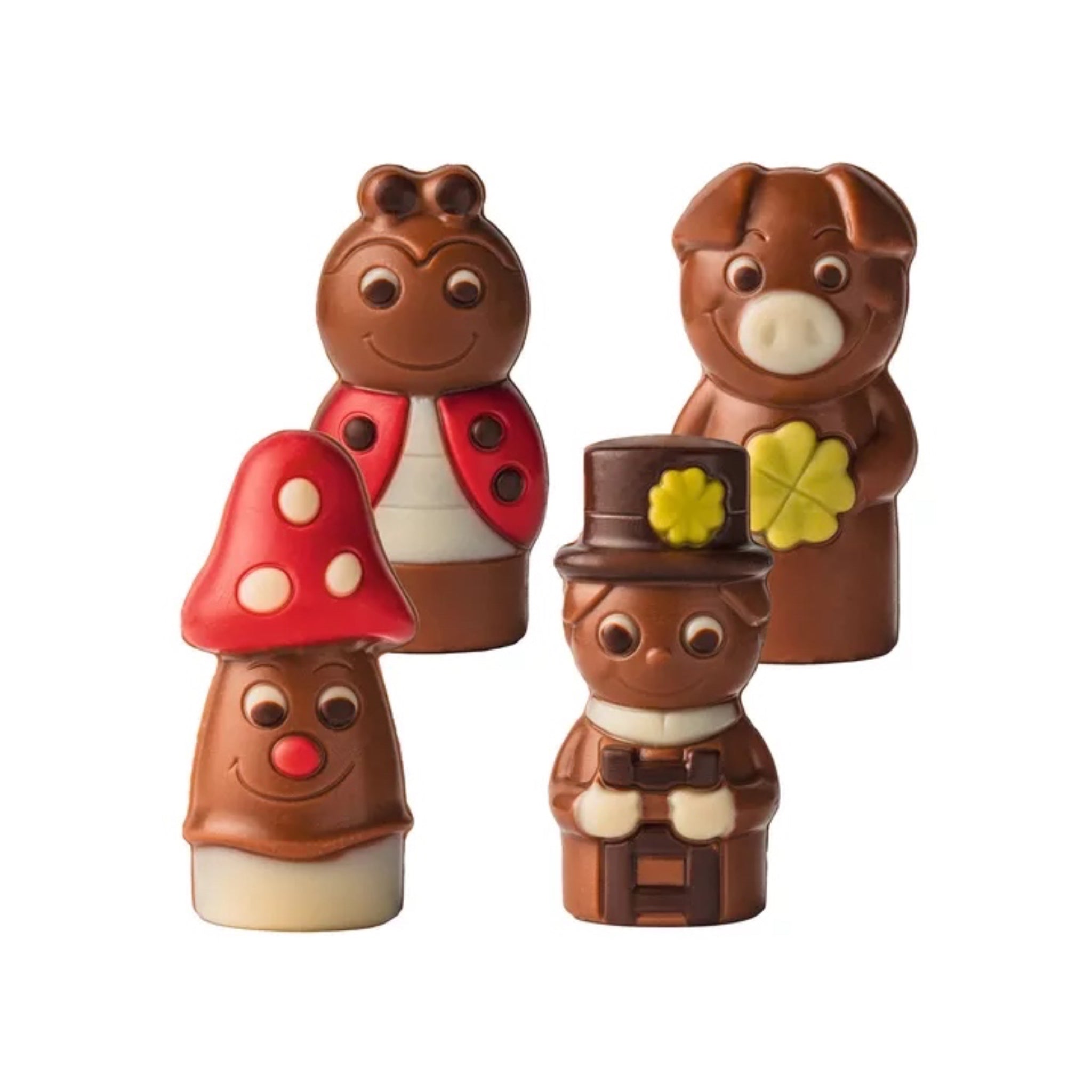 Mini figurines porte-bonheur en chocolat, lot de 4 - 40 g