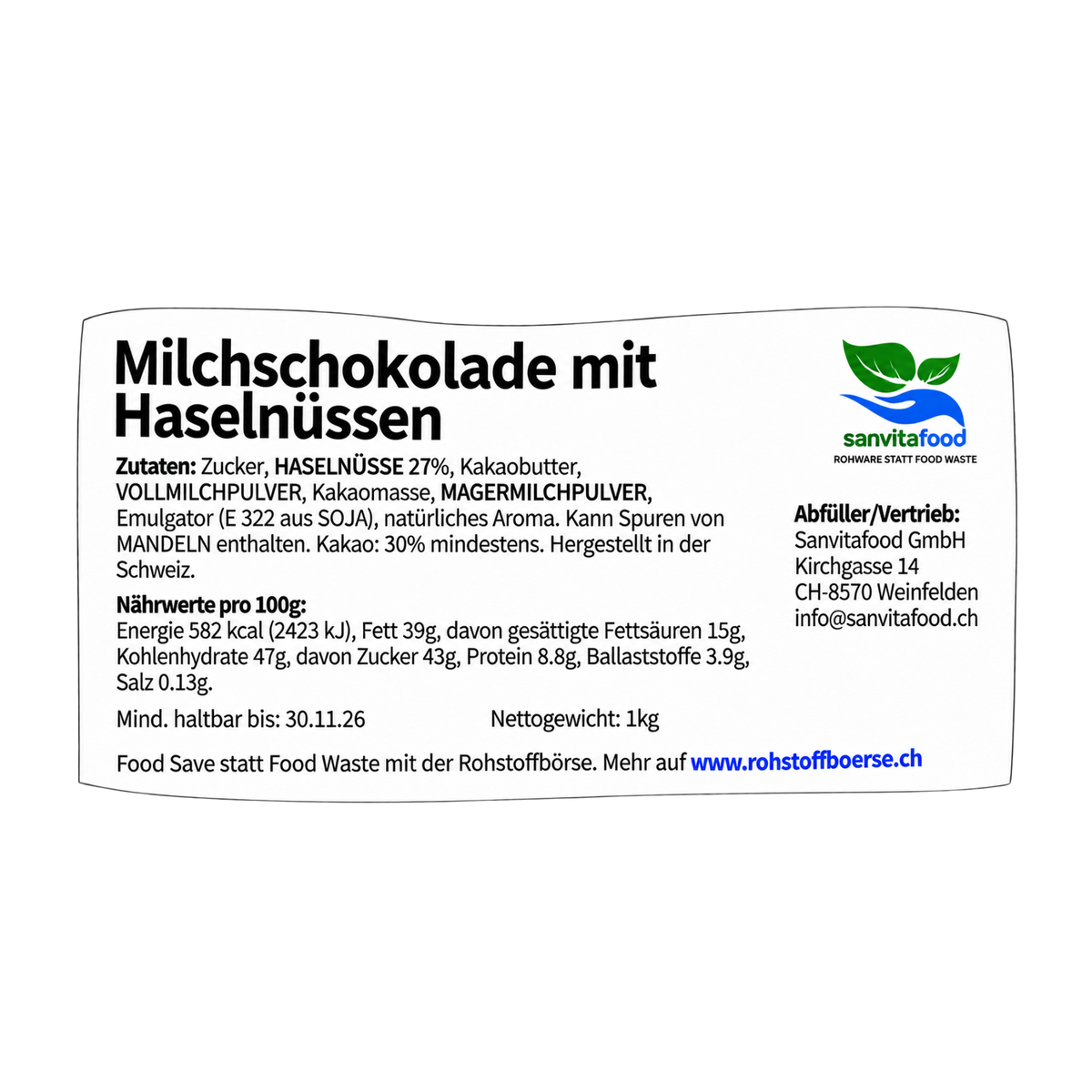 Milchschokolade mit Haselnüssen 1kg