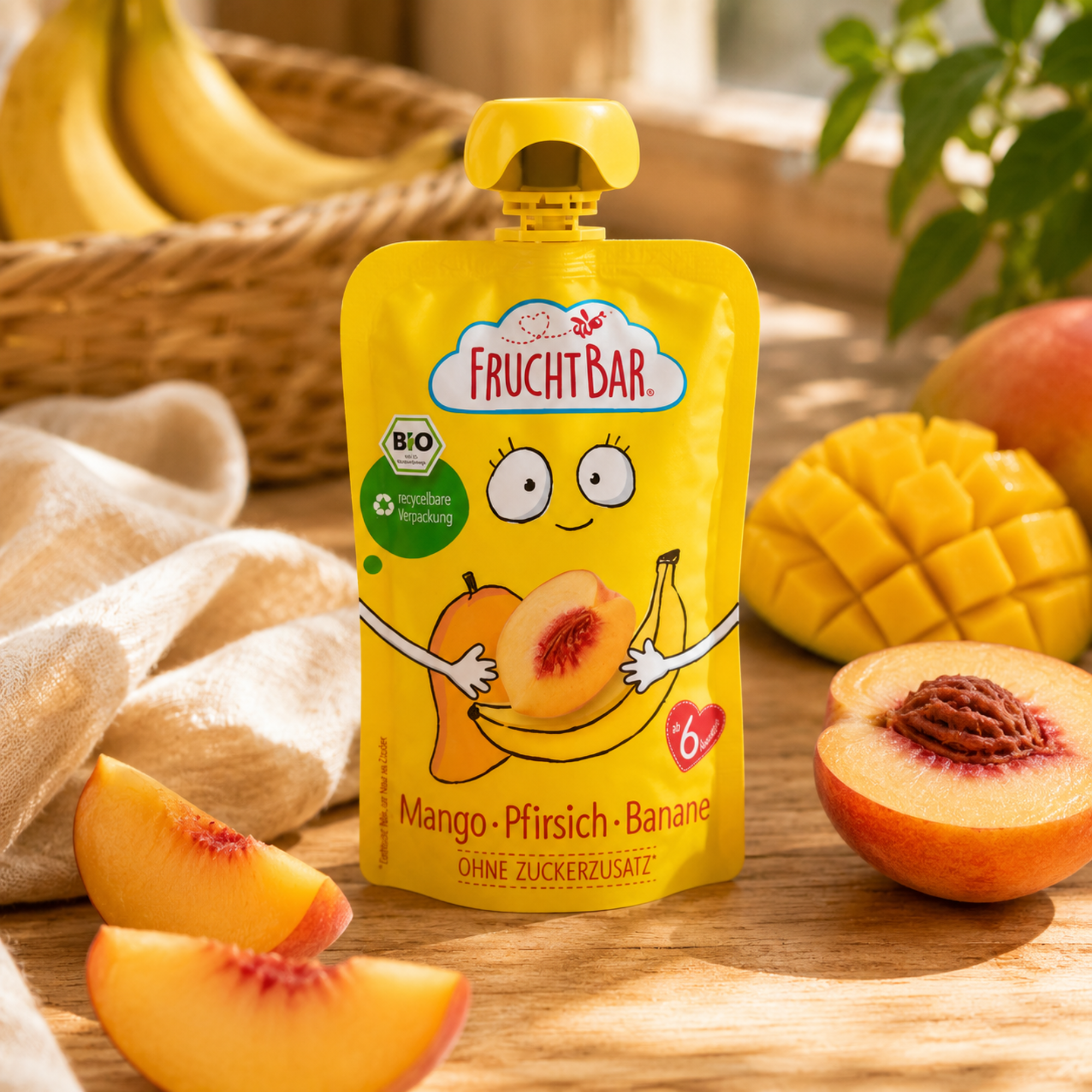 Quetschbeutel Mango, Pfirsich und Banane Bio 100g