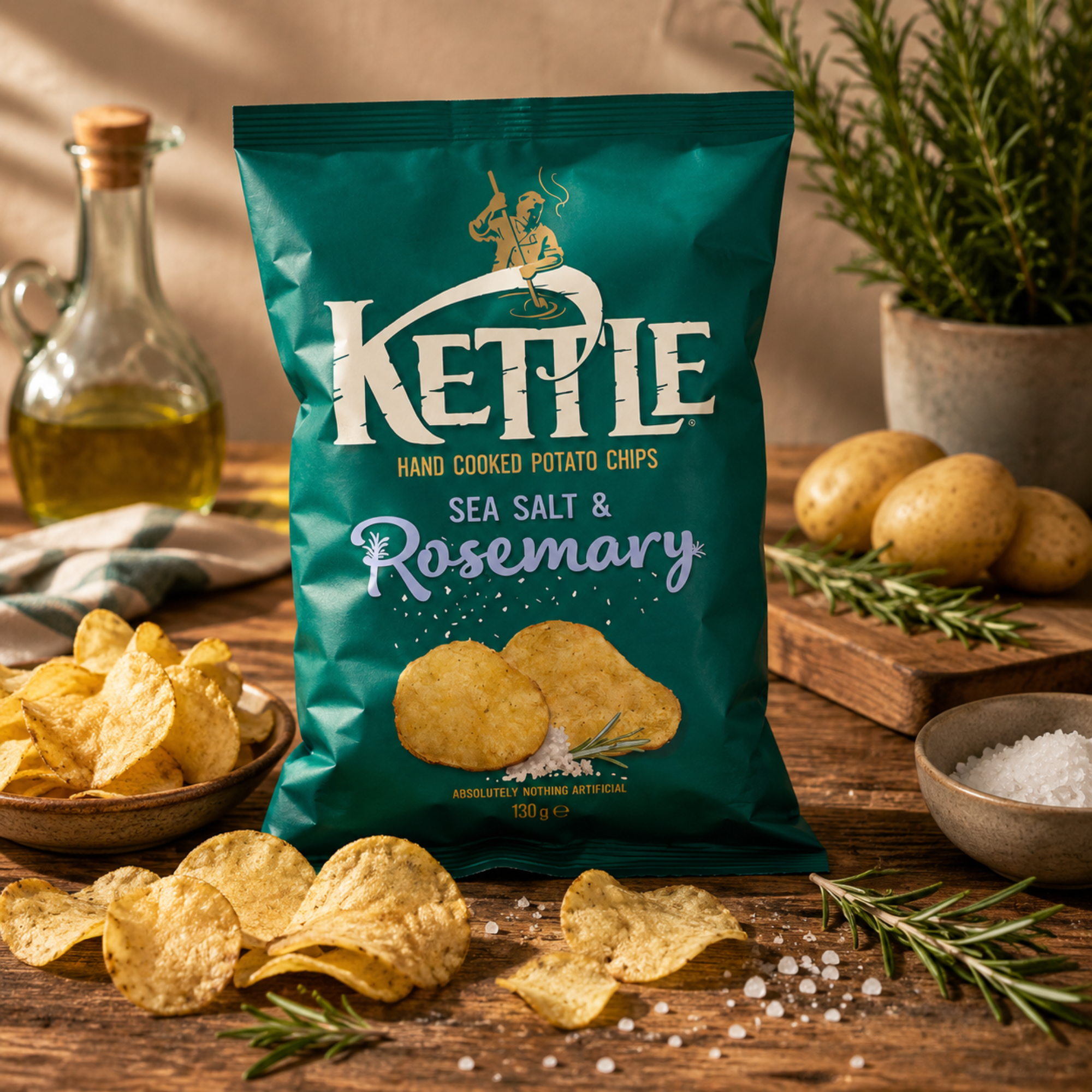 Kettle Chips Sea Salt & Rosemary Hand Cooked 130g