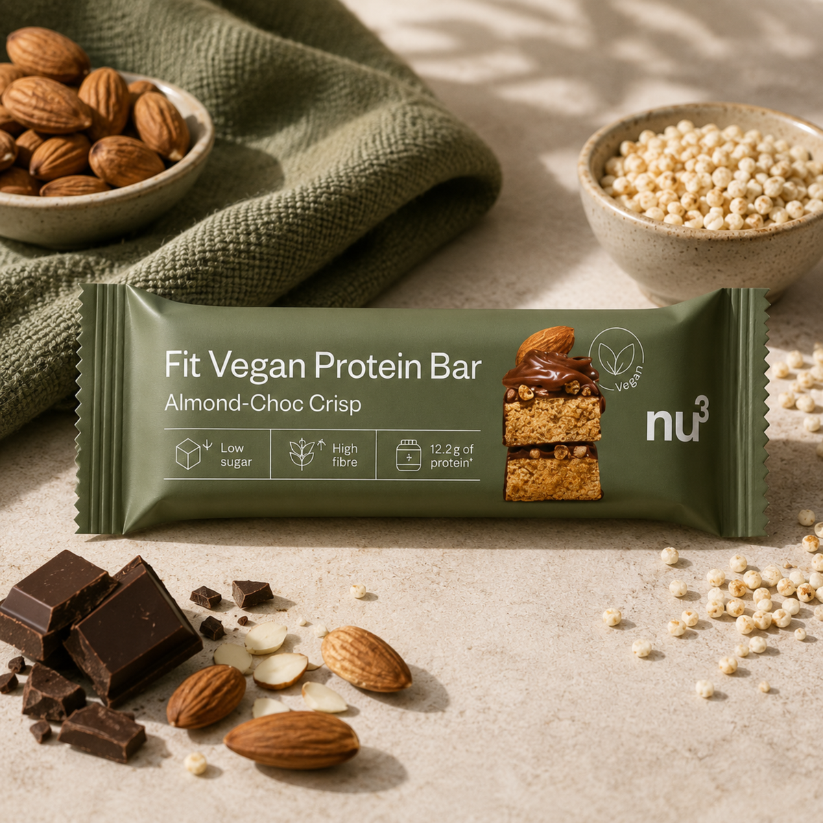 nu3 Fit Barre protéinée vegan Amande-Choc Crisp 12 x 50g