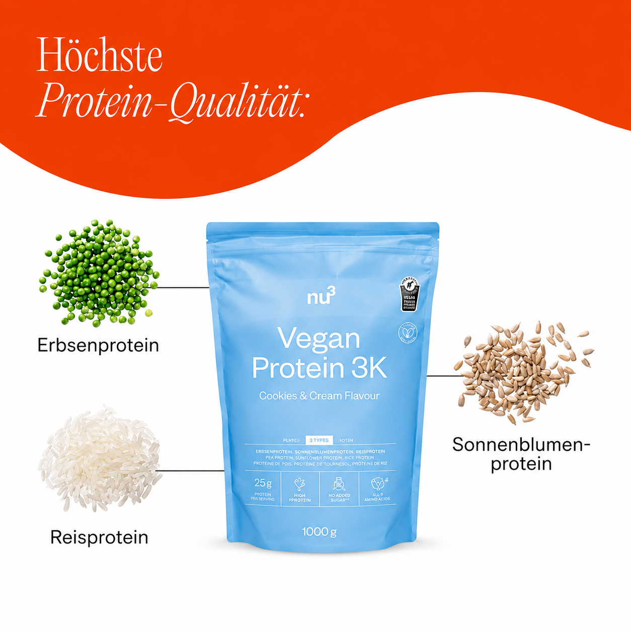 nu3 Vegan Protein 3K - Cookies & Cream - 1000g