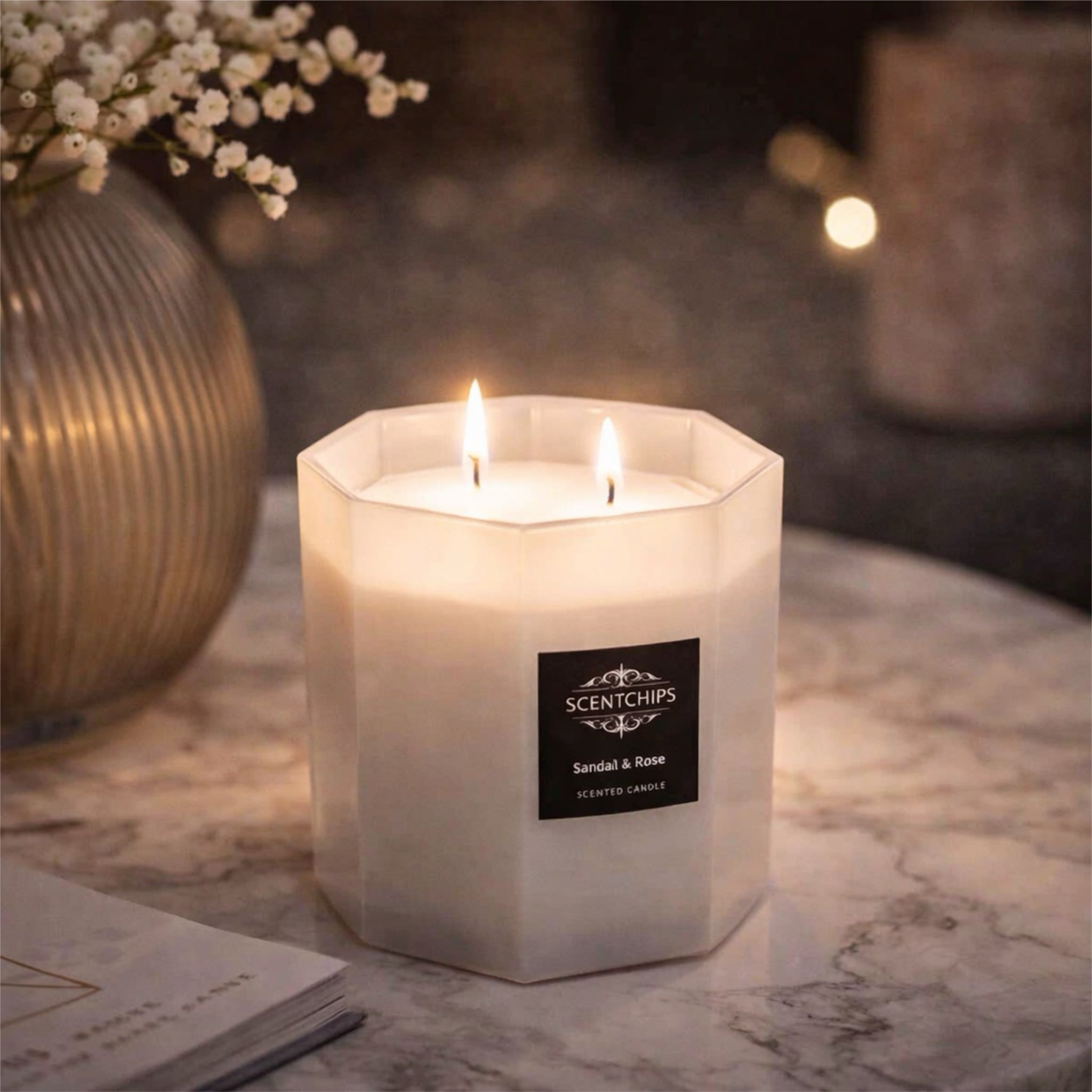 Duftkerze Hexagon - Sandal & Rose