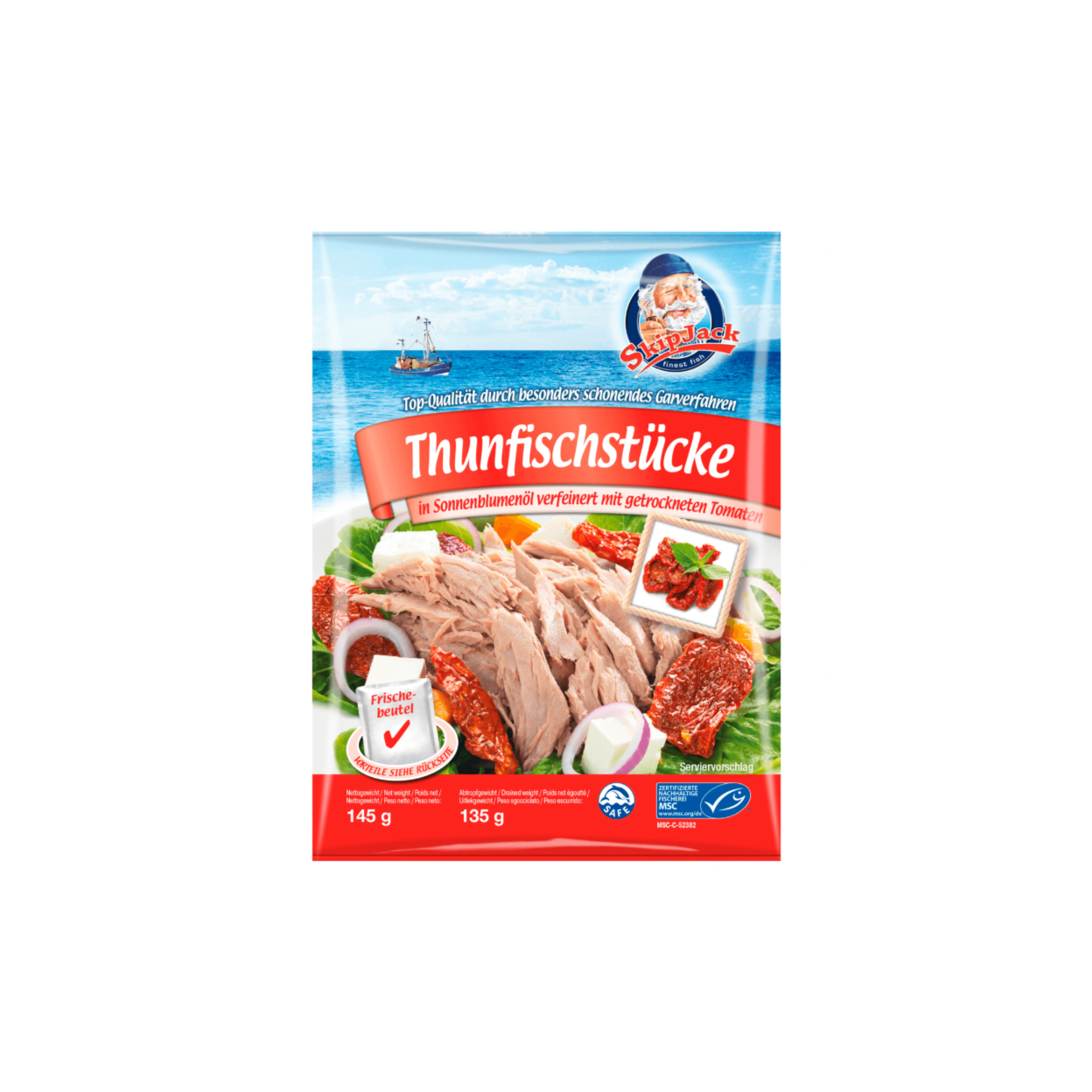 Morceaux de thon MSC à l'huile aux tomates séchées 145g