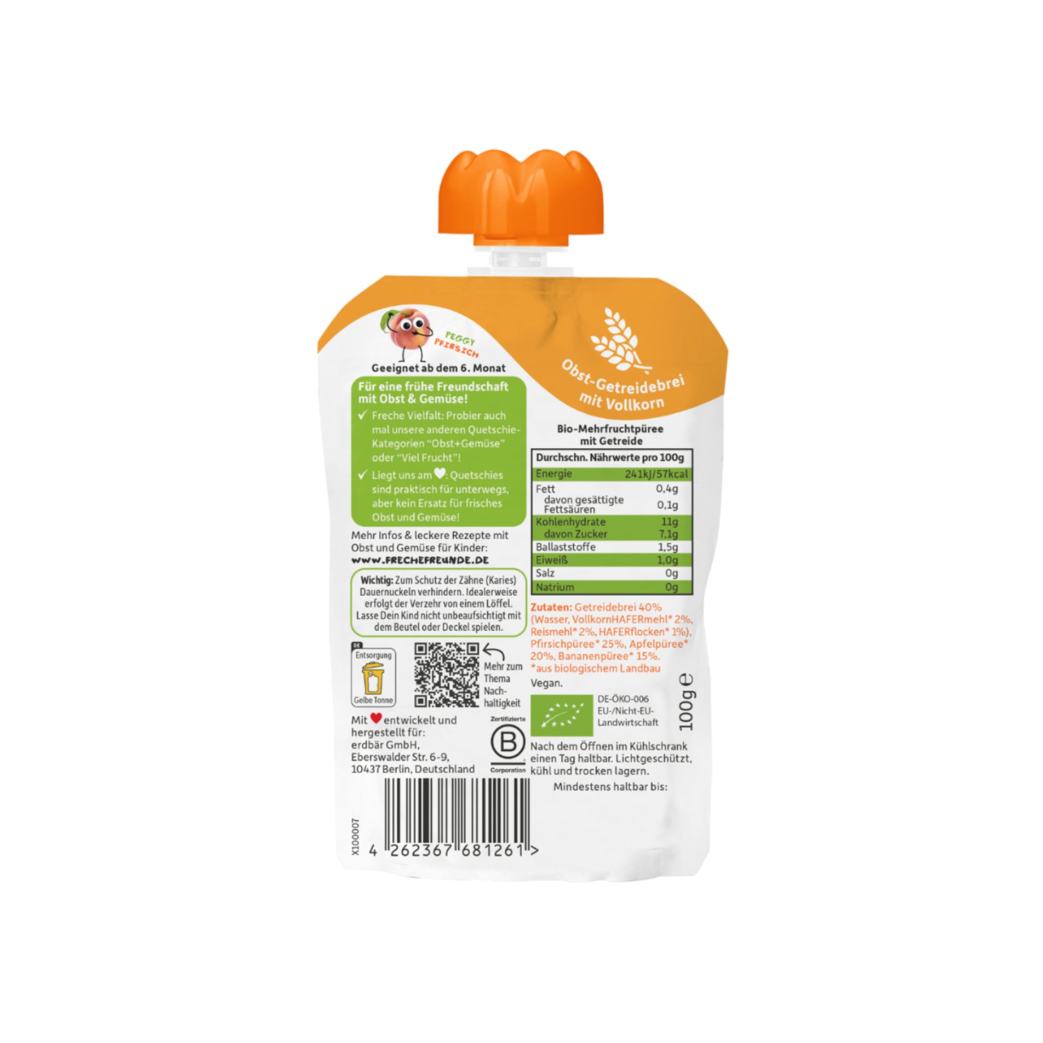 Sachets de pêche, pomme, banane et avoine bio 100 g