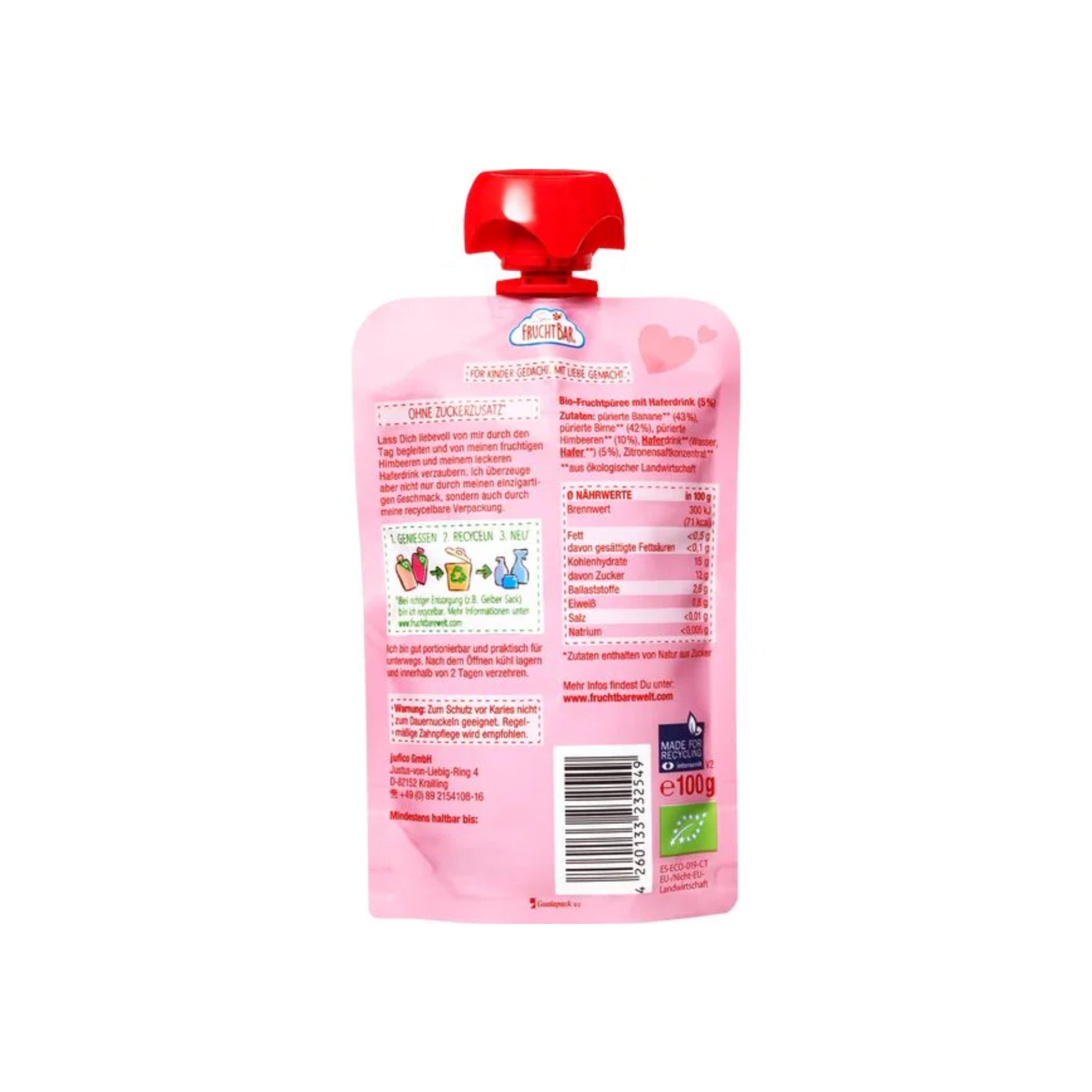 Quetschbeutel Himbeere Banane Birne Bio 100g