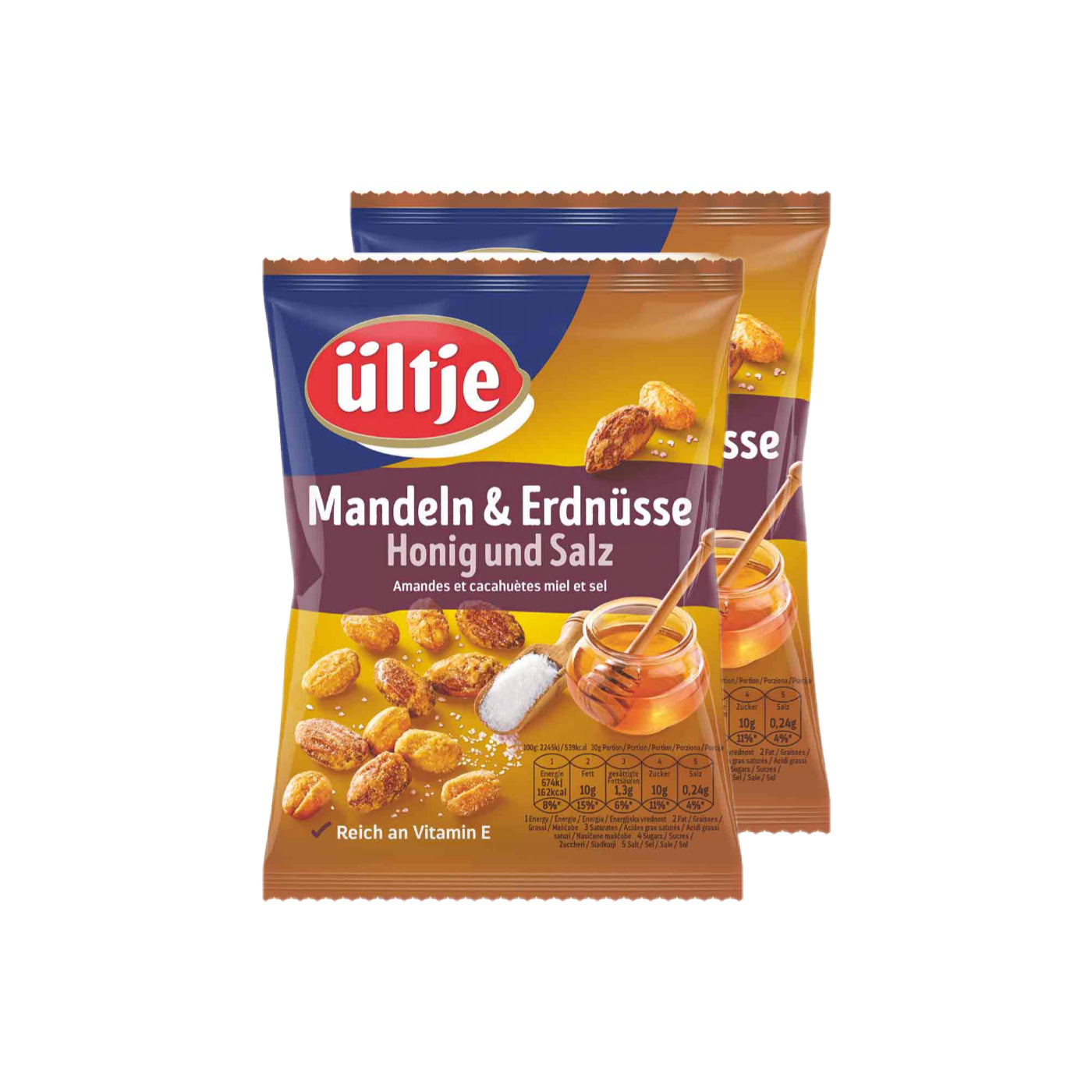 Amandes et cacahuètes, miel et sel, 2 x 200 g