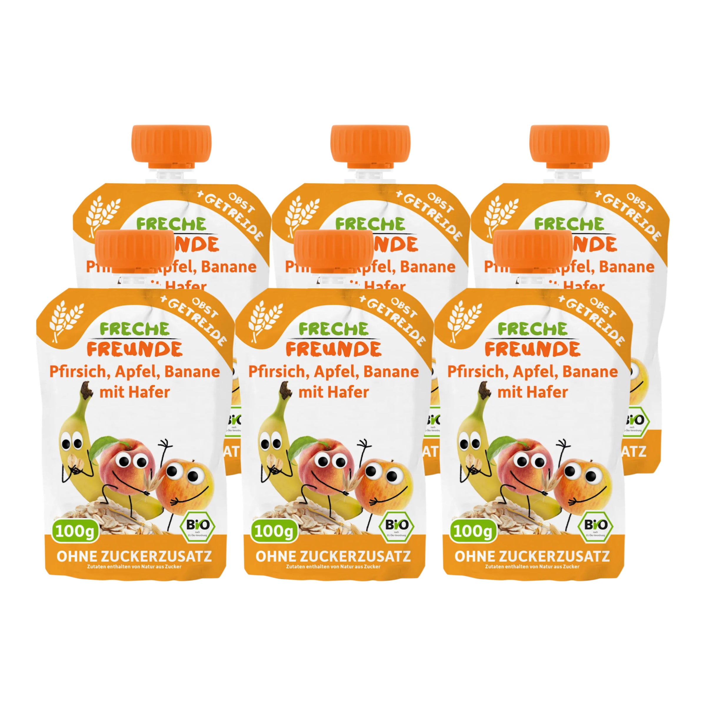 Organic Peach, Apple, Banana and Oat Squeeze Pouches 6 x 100g