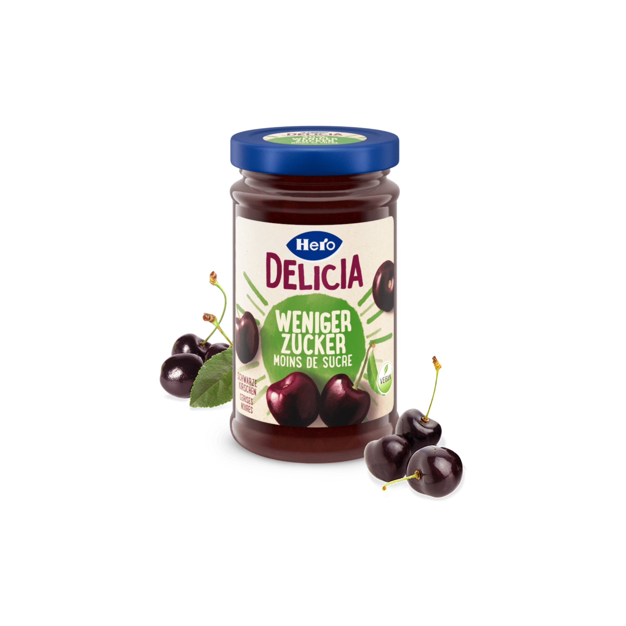 Confiture de cerises Hero Delicia avec moins de sucre 220 g