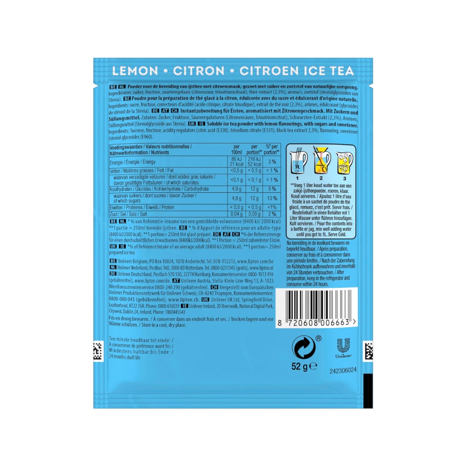 Thé glacé en poudre au citron 1 litre - 18 x 52 g