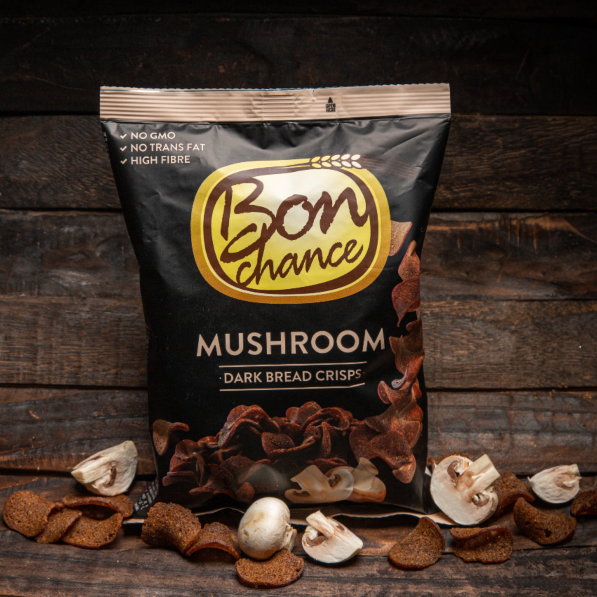 Dunkle Brotchips mit Pilzgeschmack 120g