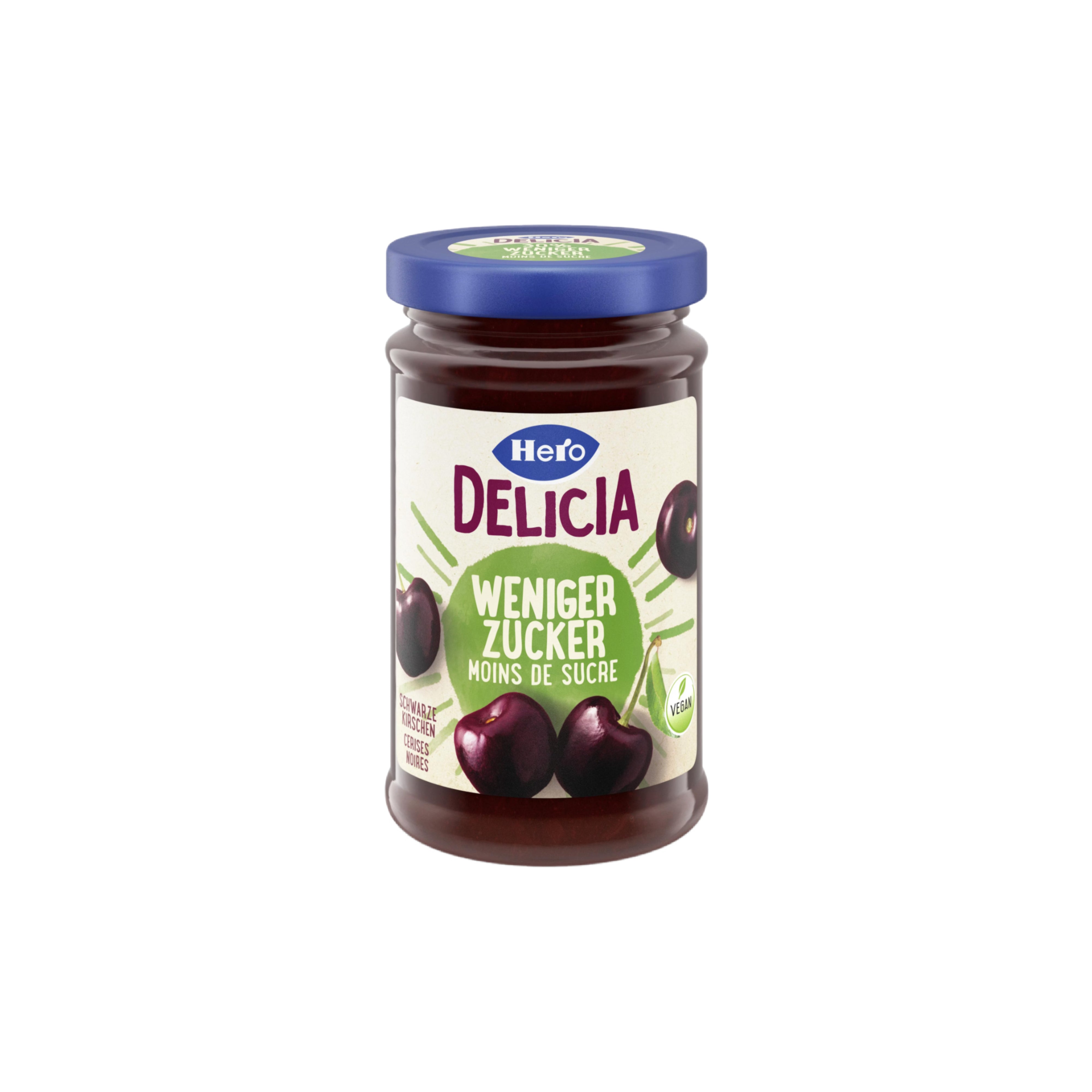 Confiture de cerises Hero Delicia avec moins de sucre 220 g