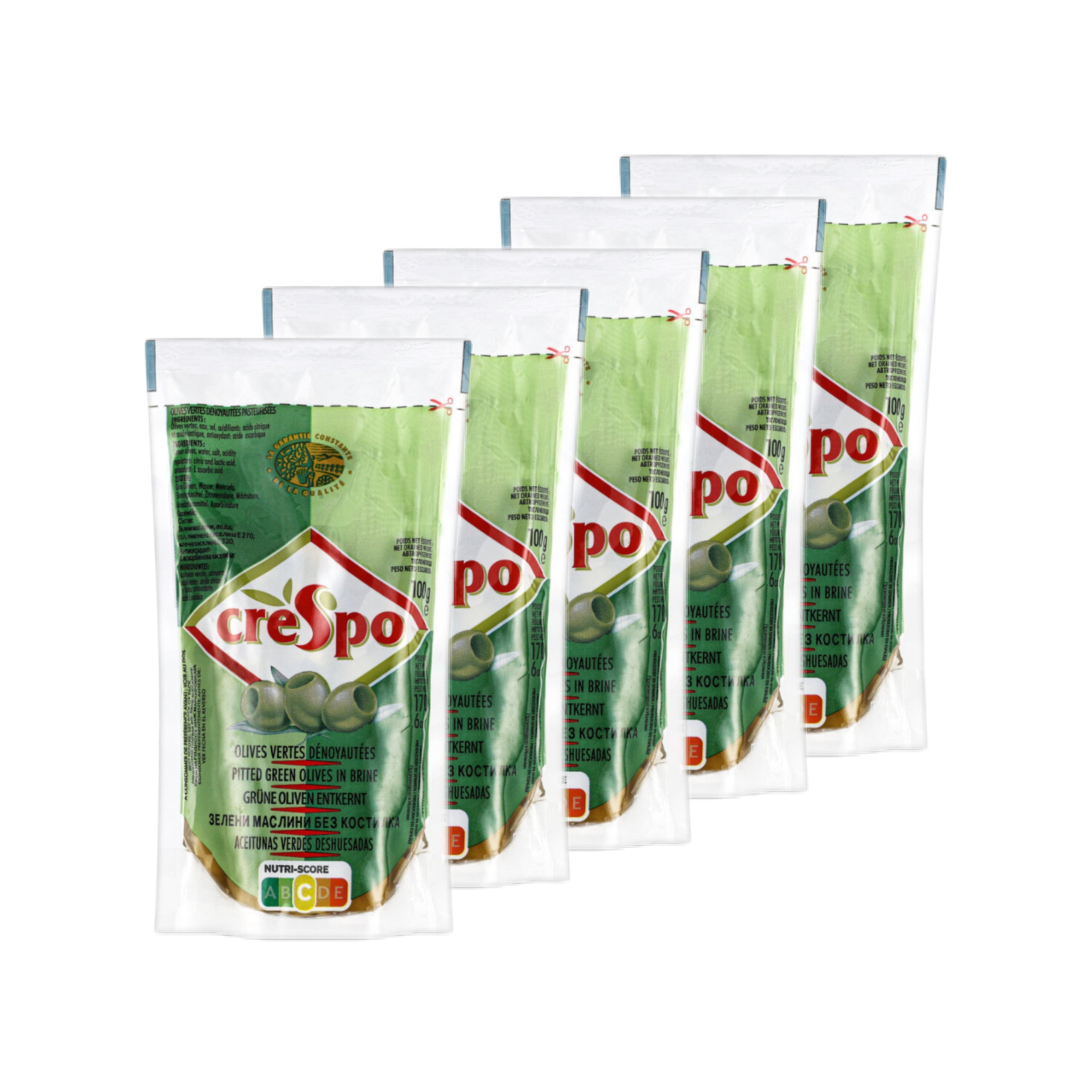 Olives vertes dénoyautées 5 x 100g