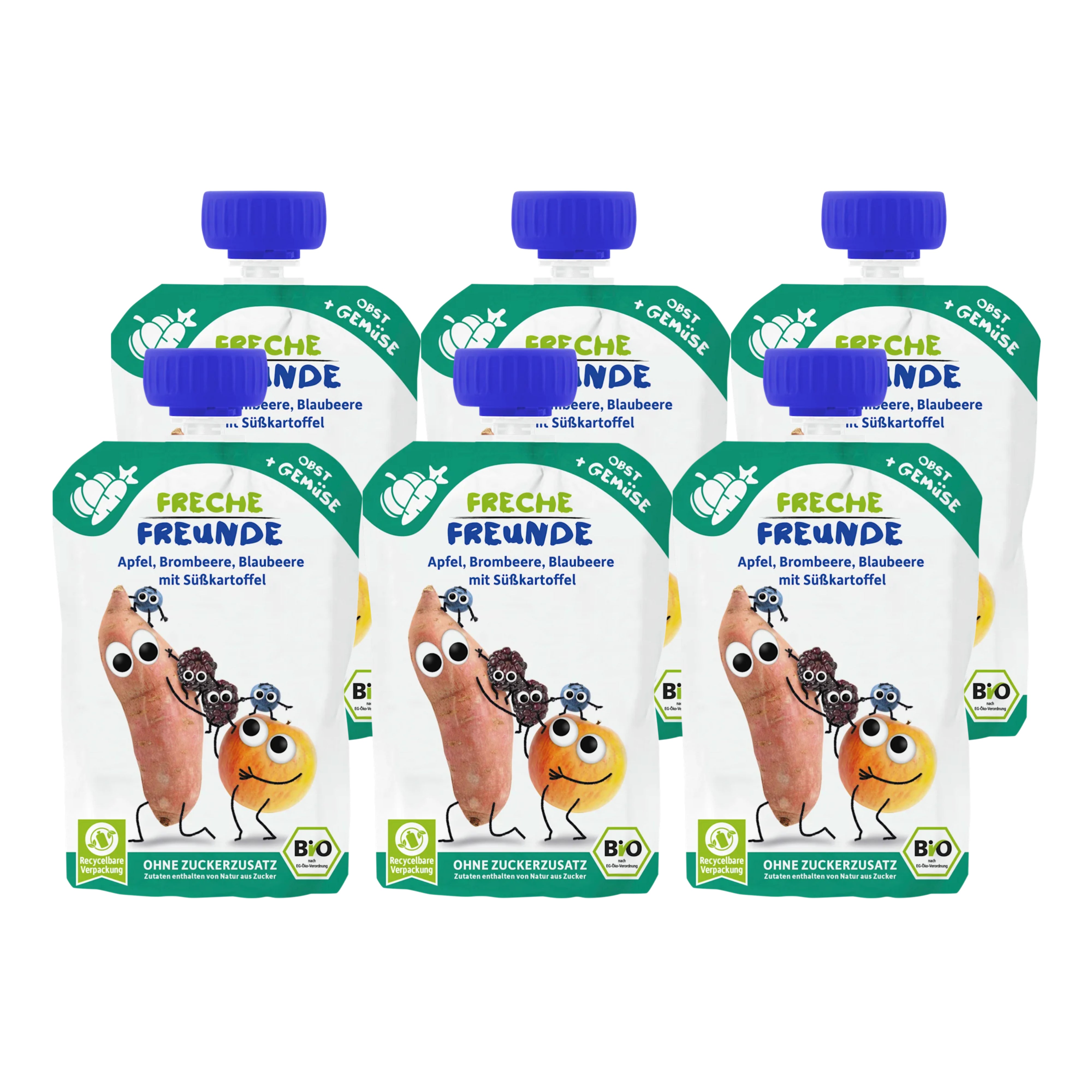 Quetschbeutel Apfel, Brombeere, Blaubeere und Süsskartoffel Bio 6 x 100g