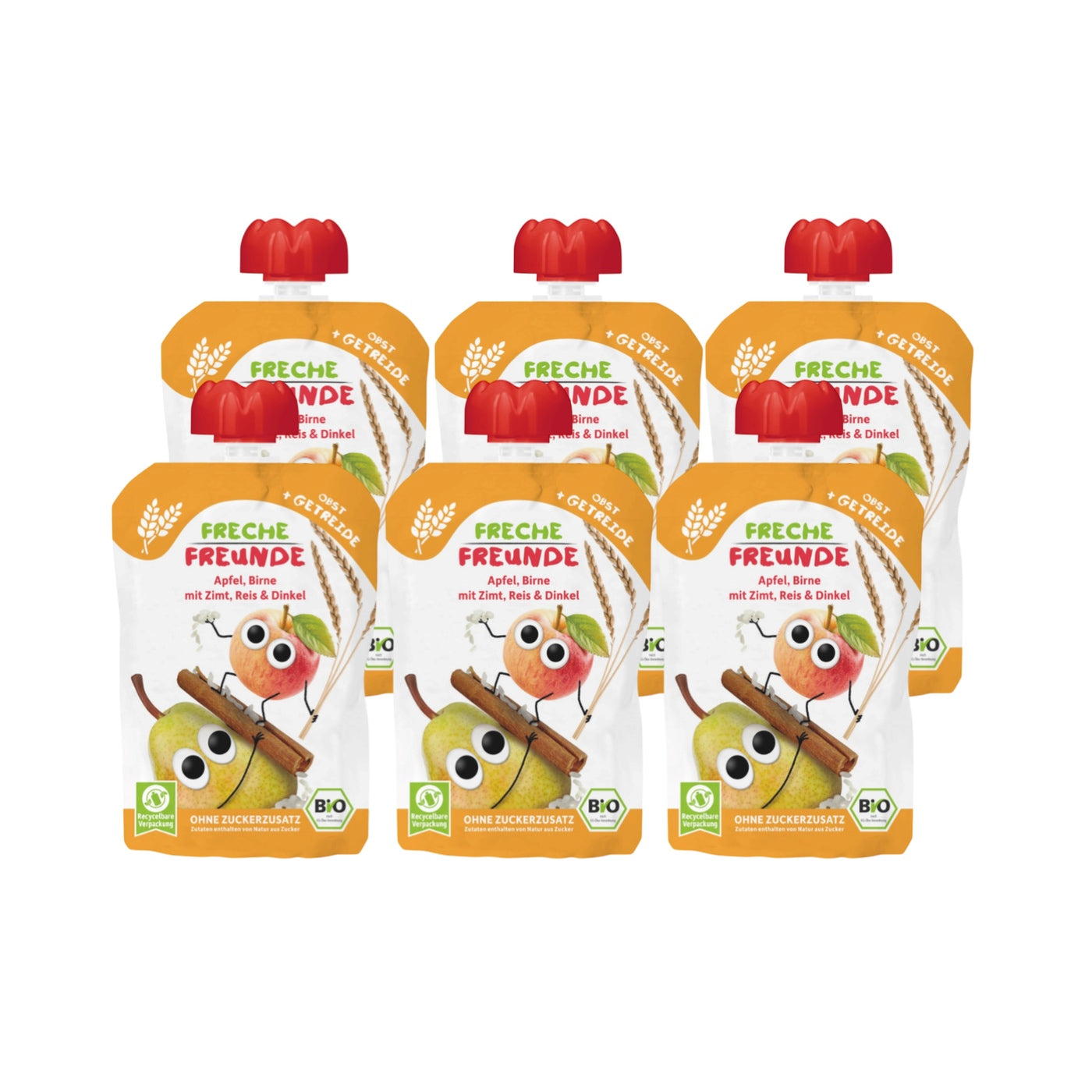 Quetschbeutel Apfel Birne Zimt Reis und Dinkel Bio 6 x 100g