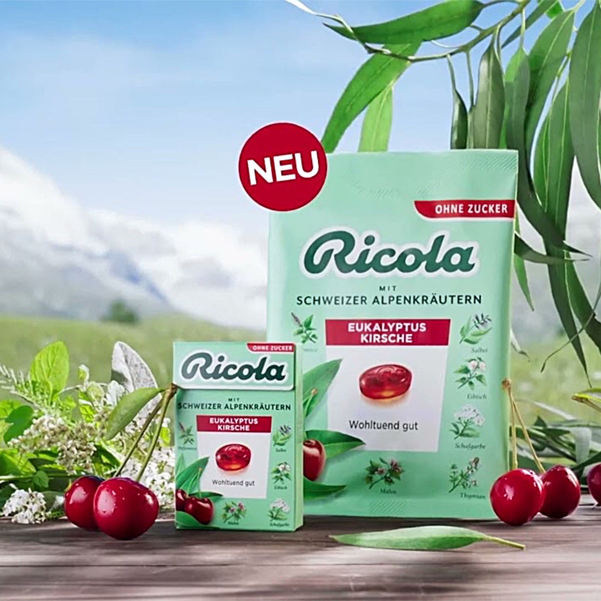 Ricola – Eucalyptus Cerise sans sucre 50g
