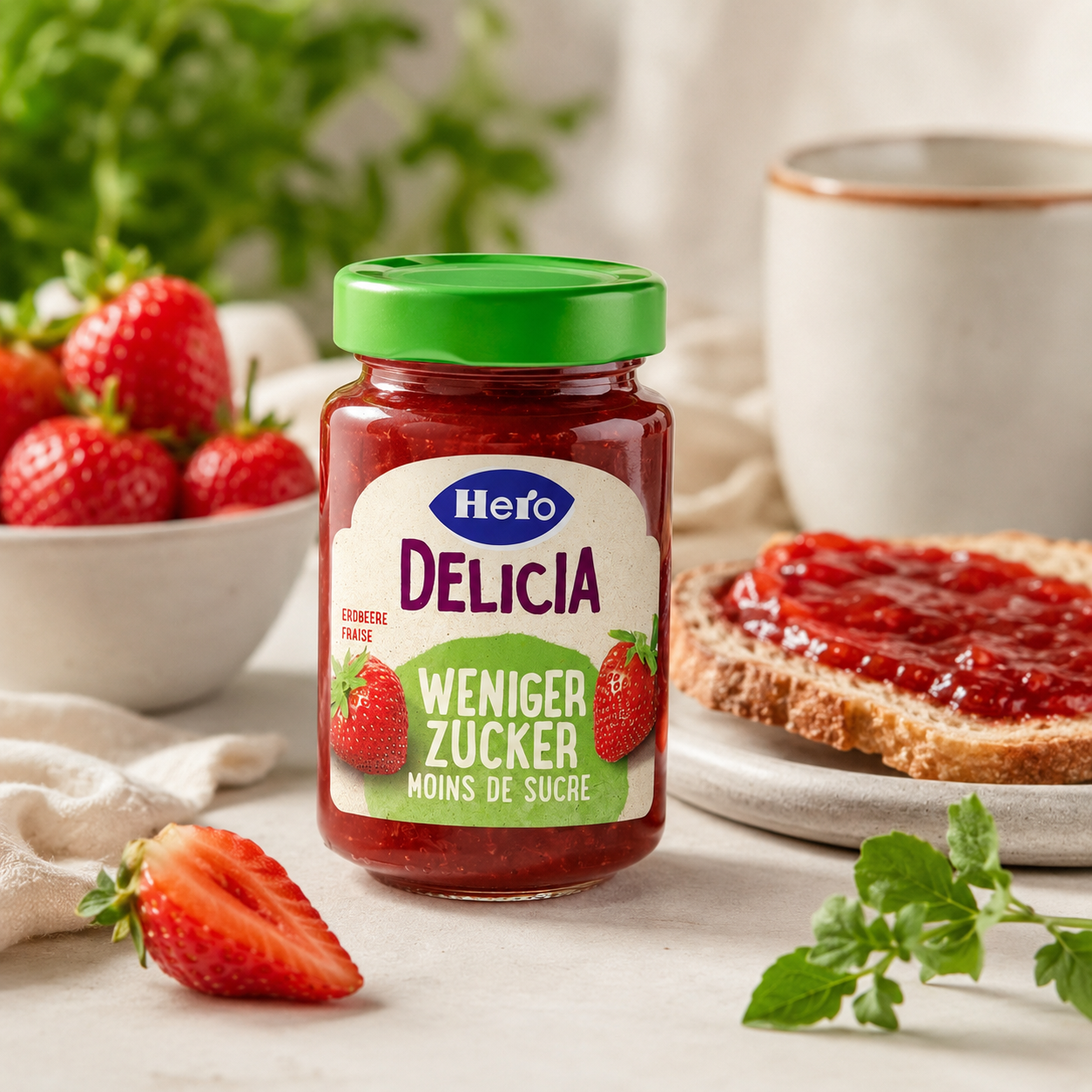 Confiture de fraises Hero Delicia avec moins de sucre 220 g