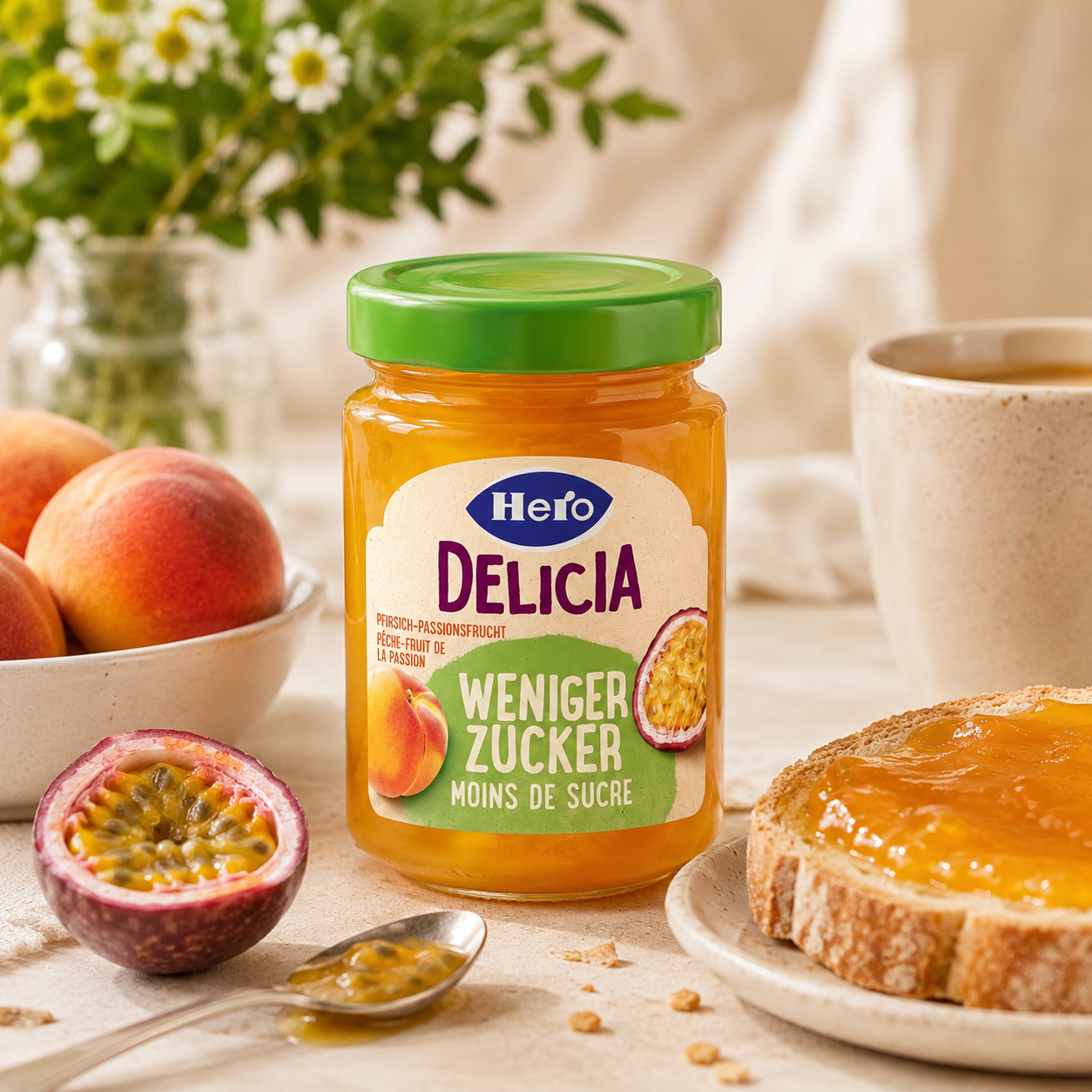 Hero Delicia Konfitüre Pfirsich Passionsfrucht - weniger Zucker 270g
