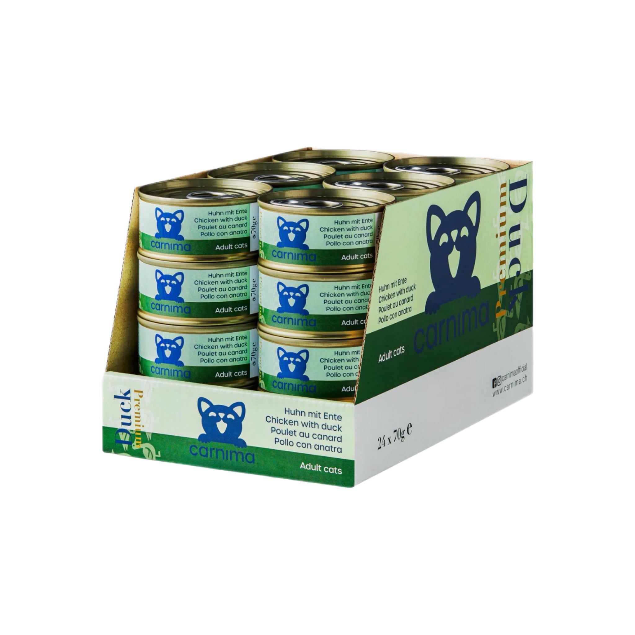 Blanc de poulet et canard en bouillon de poulet pour chats adultes, 24 x 70 g