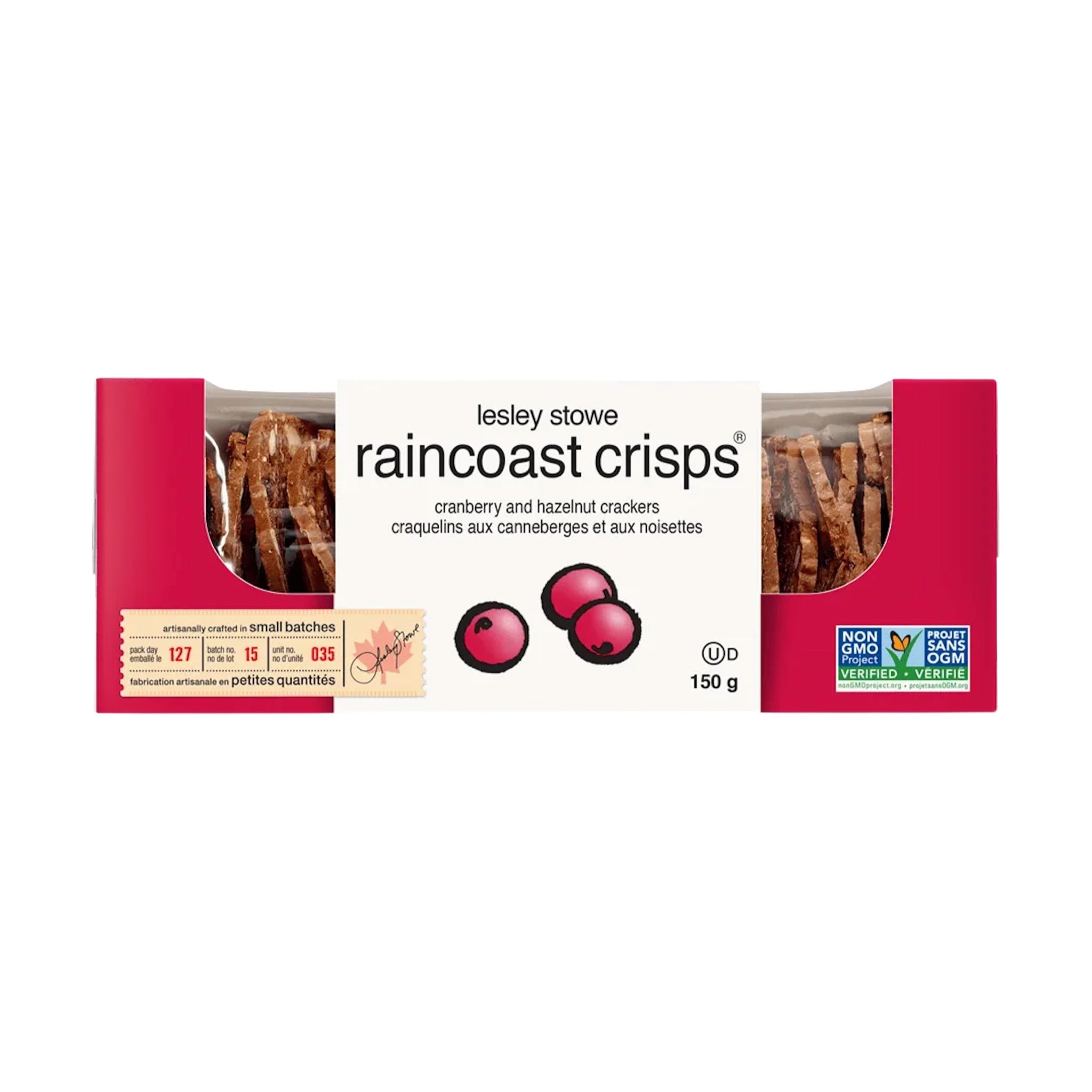 Craquelins aux canneberges et aux noisettes 150g