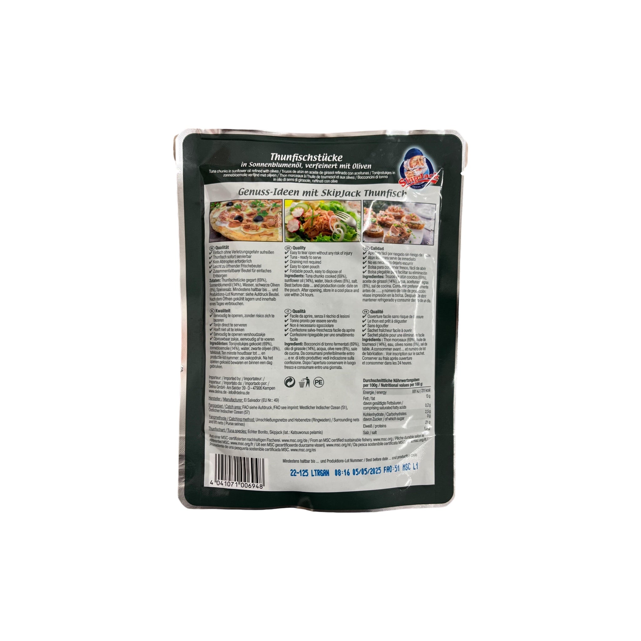Thunfischstücke MSC in Öl mit schwarzen Oliven 145g