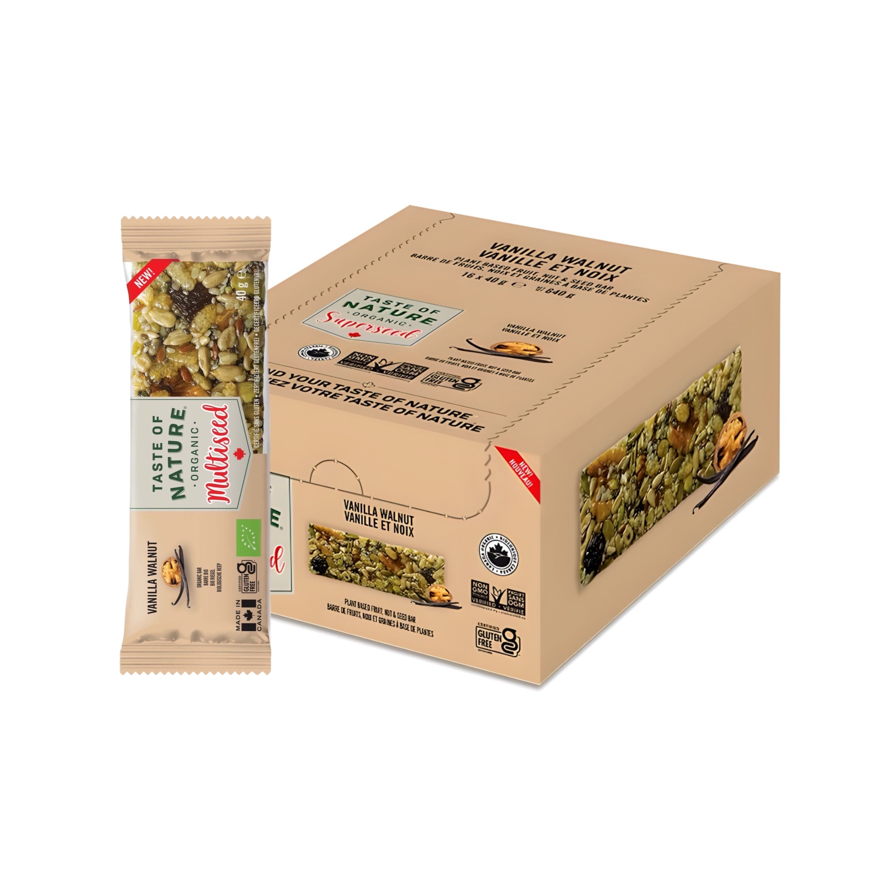 Barres bio multigraines vanille et noix 16 x 40 g