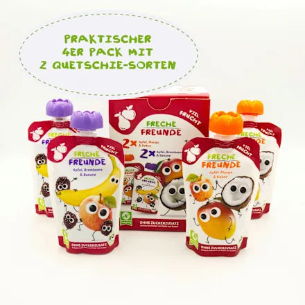 Sachets compressibles avec beaucoup de mélange de fruits, pack de 4 bio - 400 g
