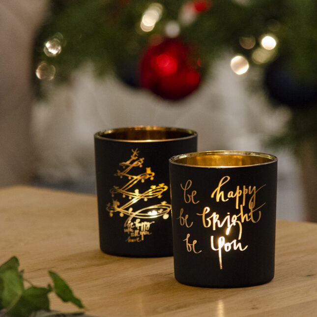 Verre à bougie chauffe-plat Shine Be Happy