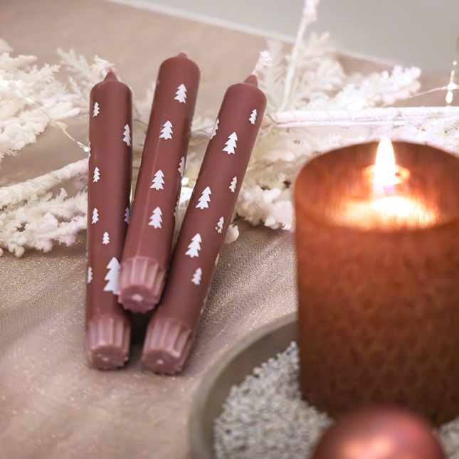 Stabkerzen-Set Tannenbaum Bordeaux - 4er Pack