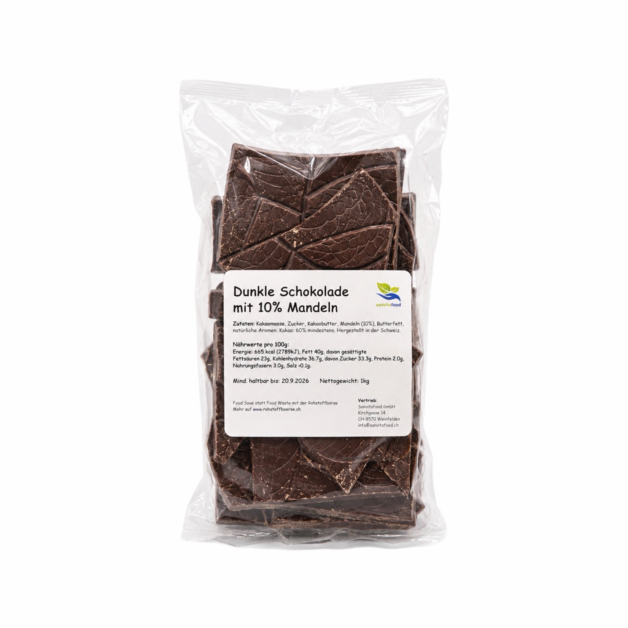 Dunkle Schokolade mit 10% Mandeln 1kg