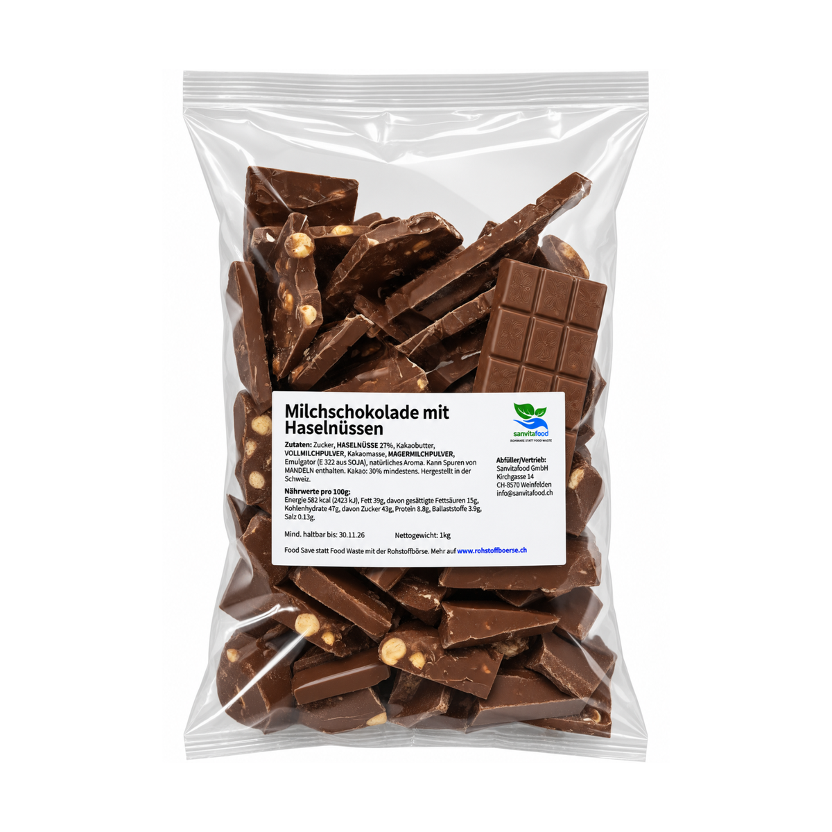 Milchschokolade mit Haselnüssen 1kg
