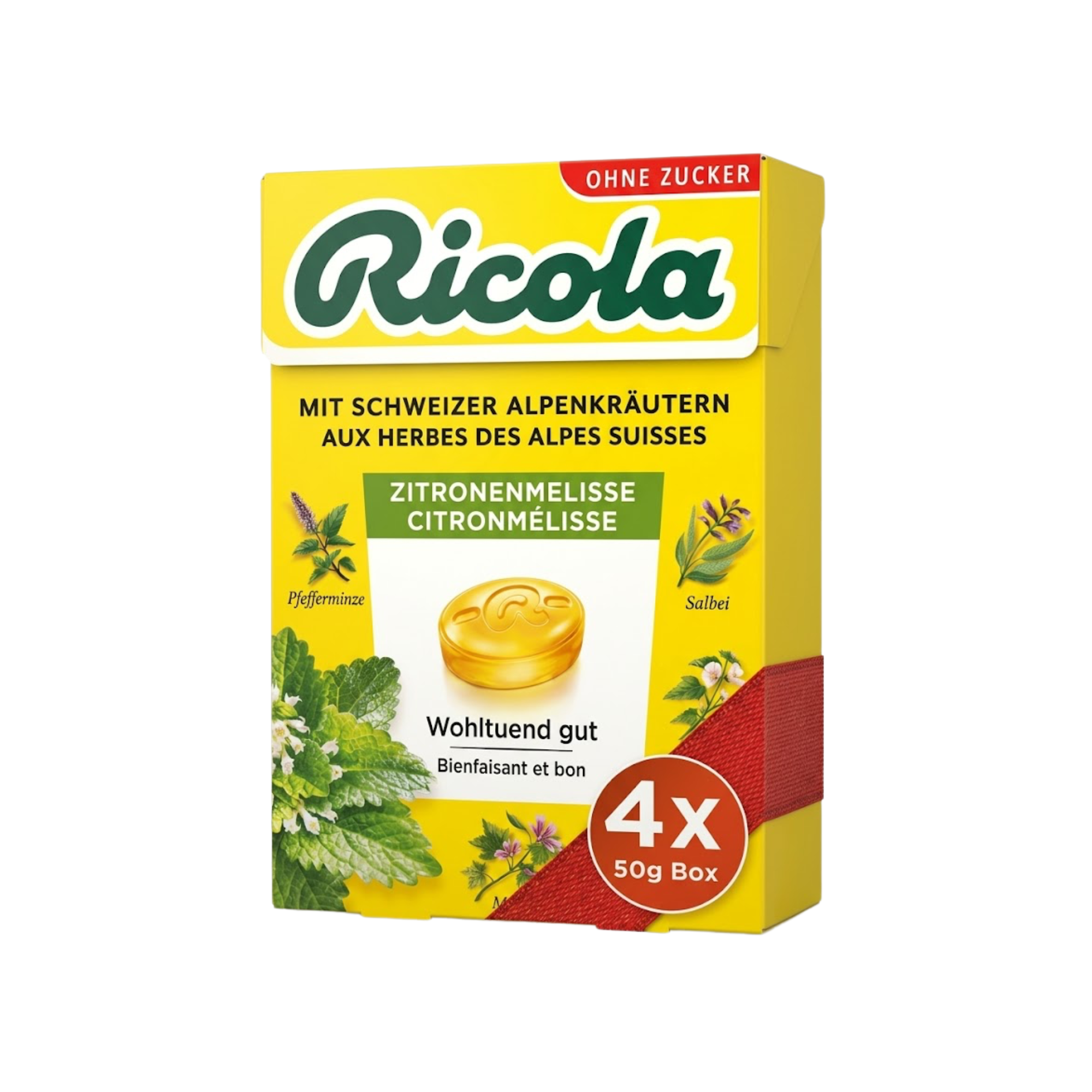 Ricola Zitronenmelisse ohne Zucker 4er Pack - 200g