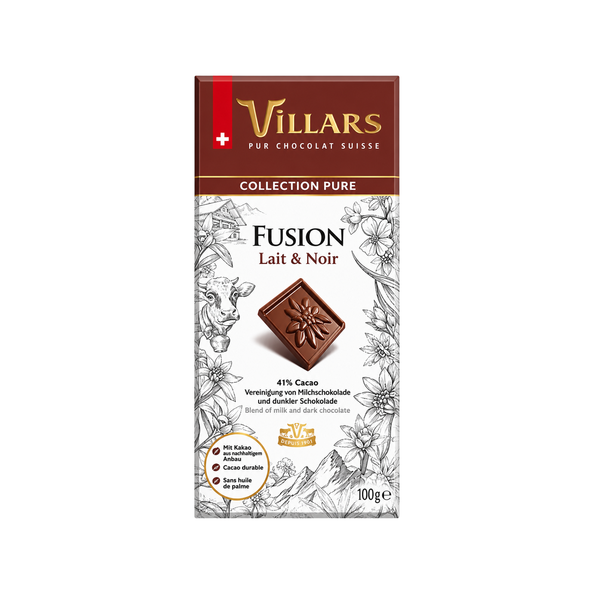 Villars Fusion Pure Swiss Milk & Dark Chocolate 100g