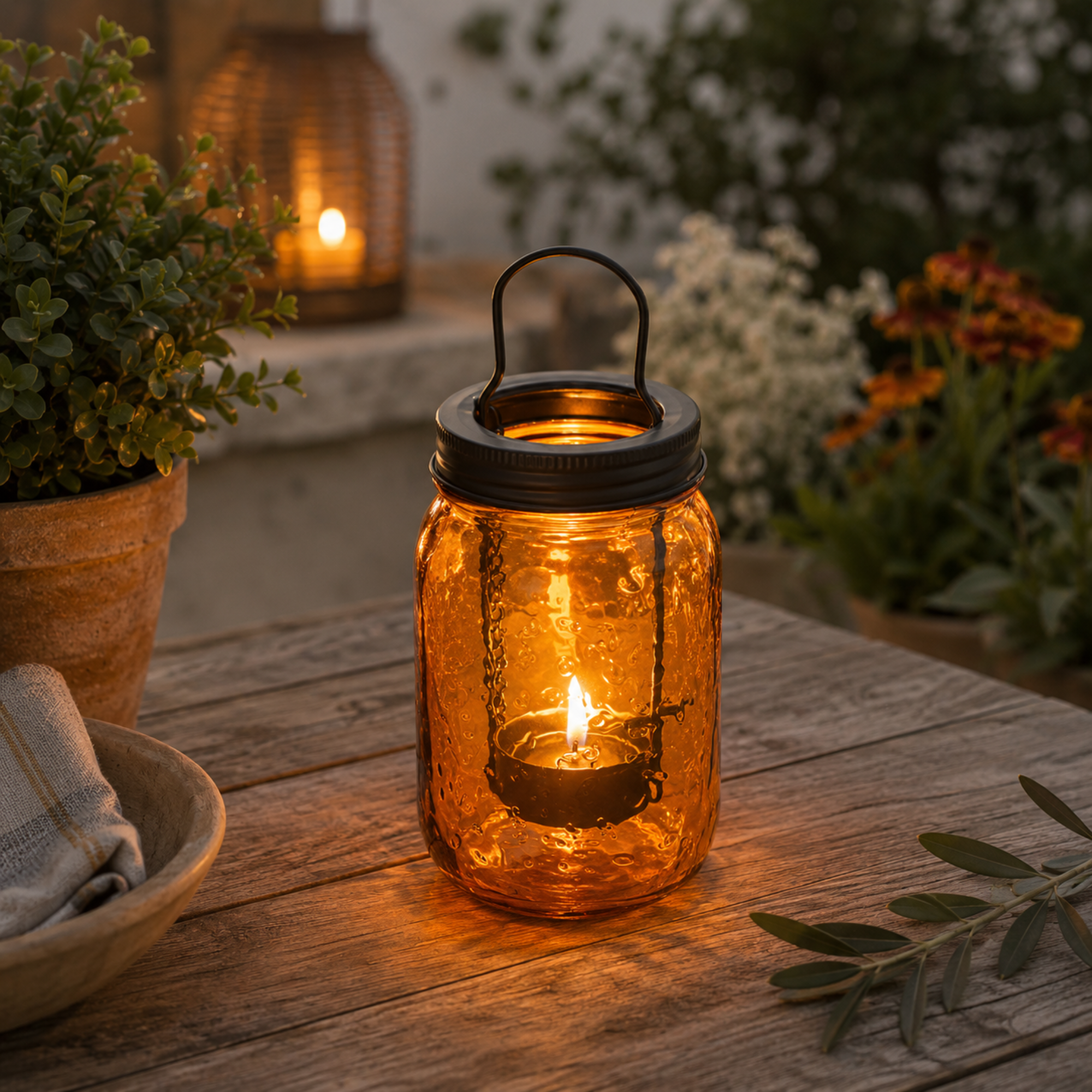Mason Jar mit Teelichteinsatz Orange