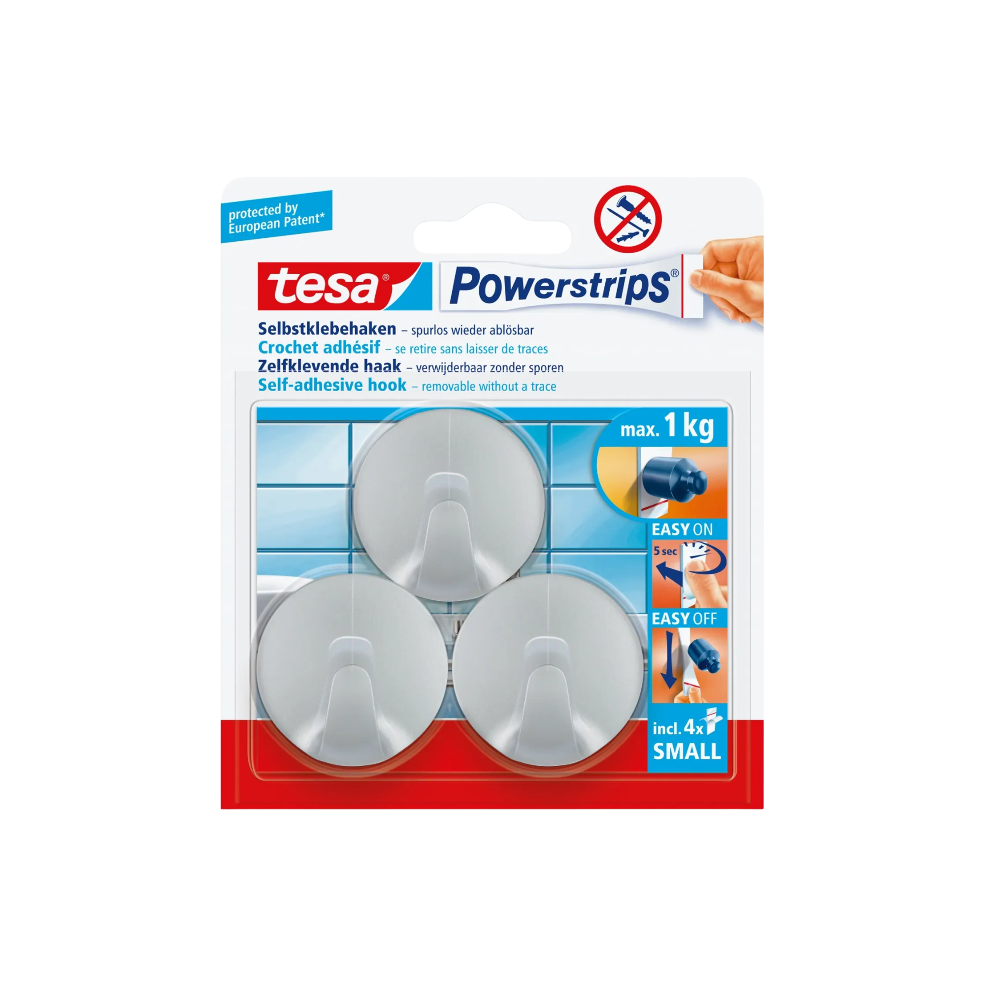 Tesa Crochets adhésifs ronds Chrome 3 pièces