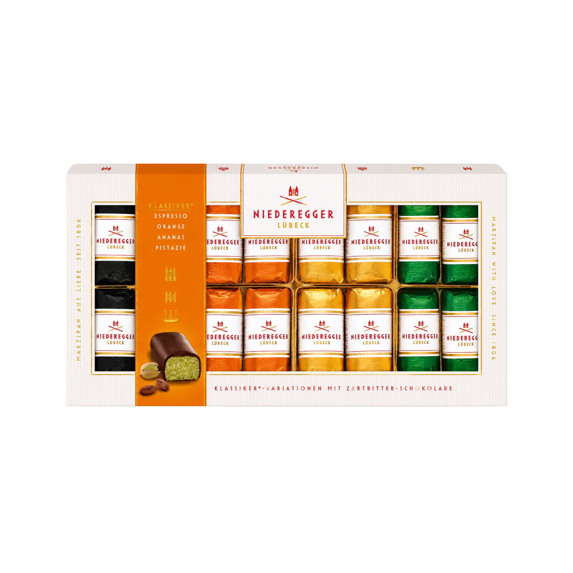 Pralines en pâte d'amande au chocolat noir assorties 200g