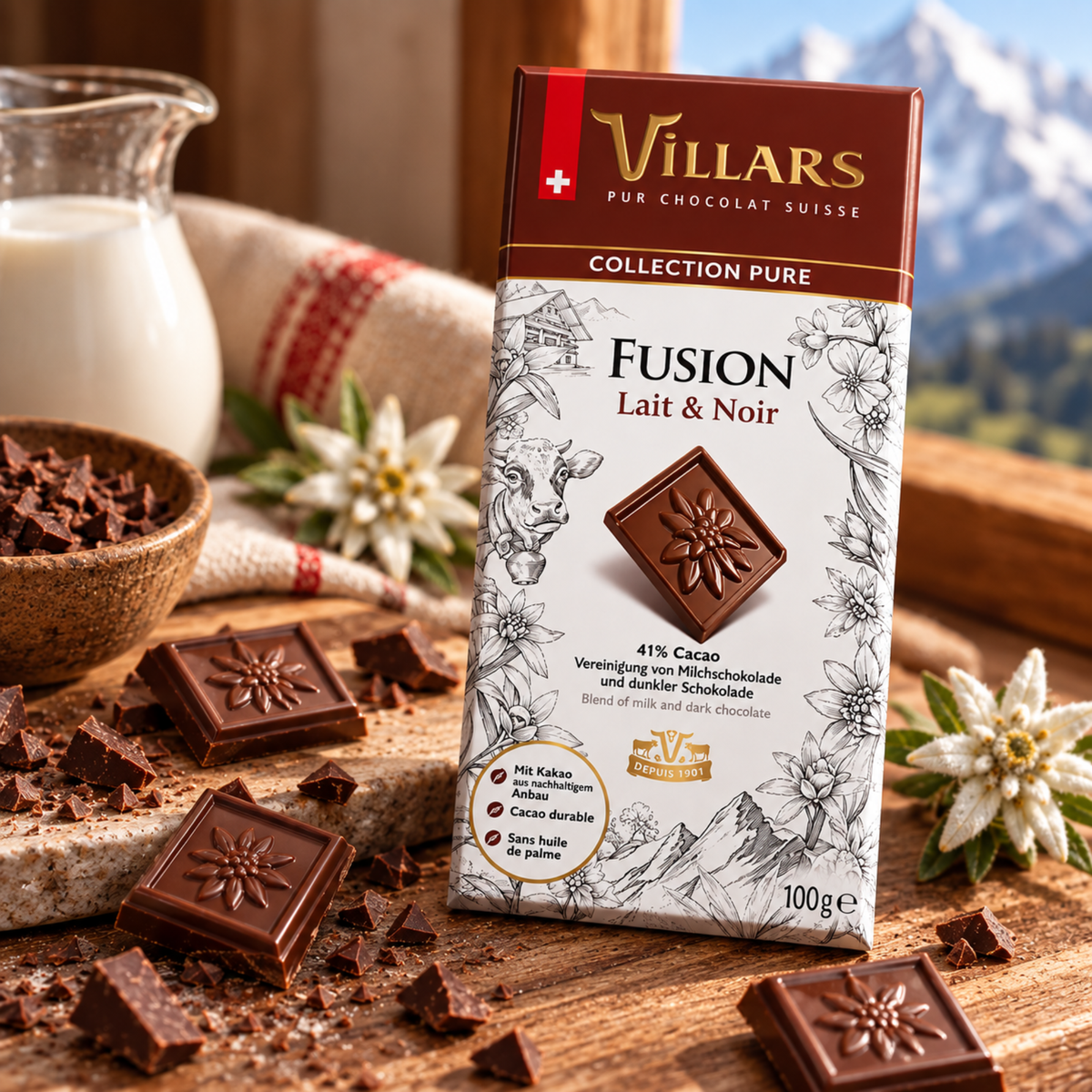 Villars Fusion Pure Swiss Milk & Dark Chocolate 100g