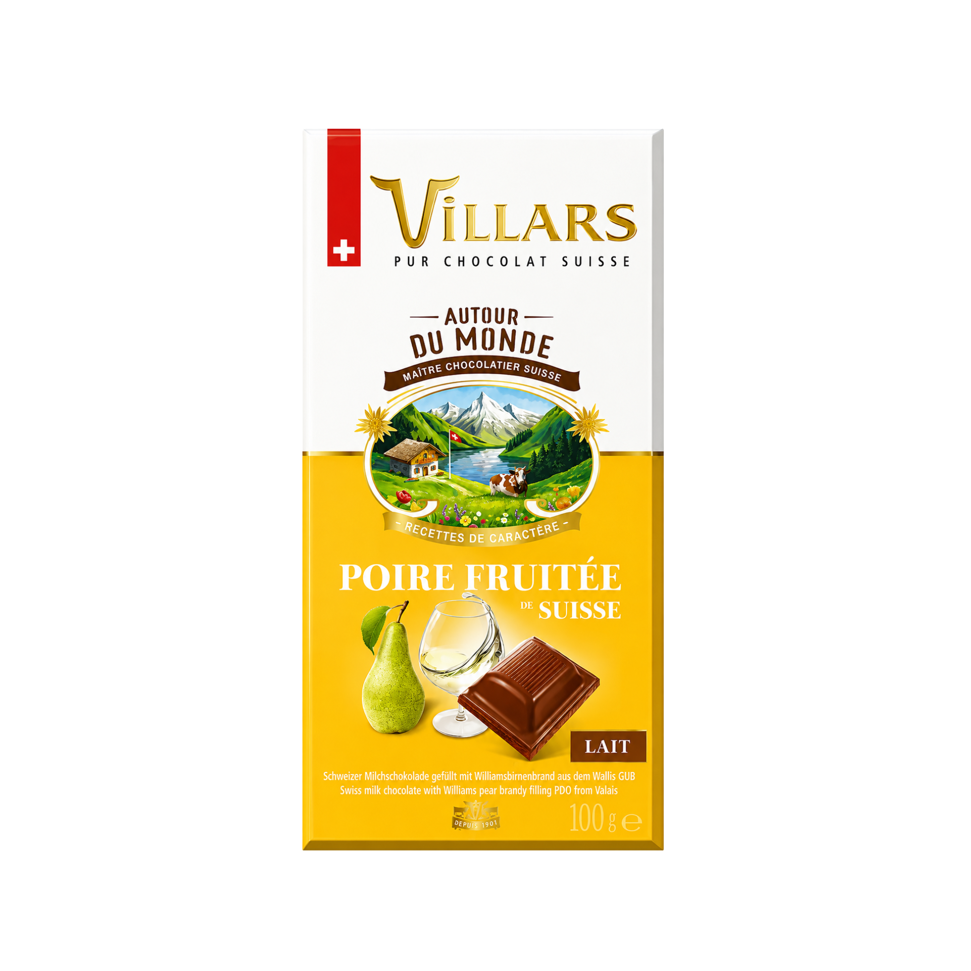 Schweizer Milchschokolade mit Williams-Birnenlikör 100g