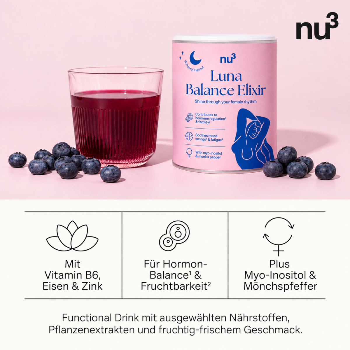 Poudre de vitamines et minéraux nu3 Luna Balance goût myrtille 150g