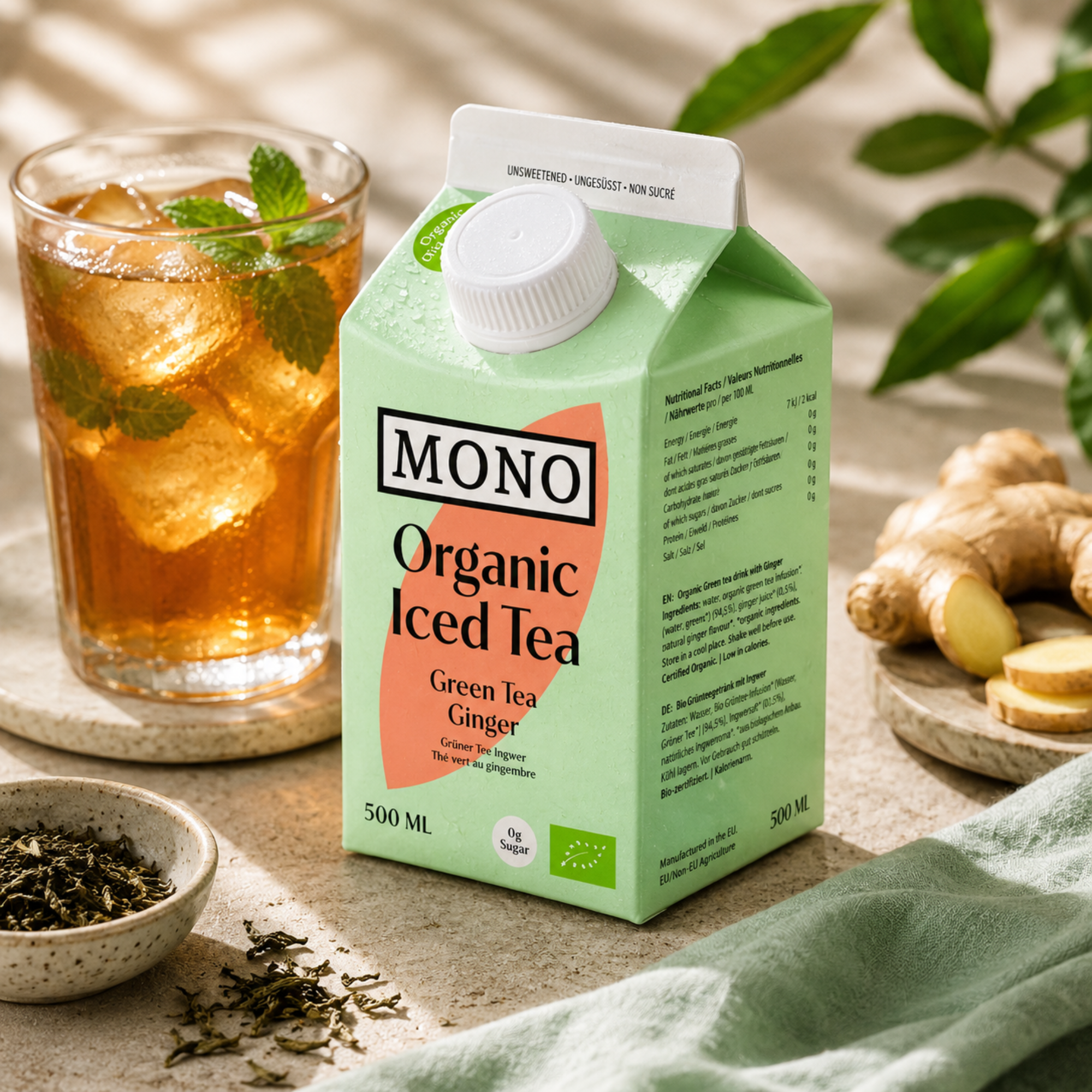 Iced Tea - Green Tea & Ginger unsweetened Organic 500ml