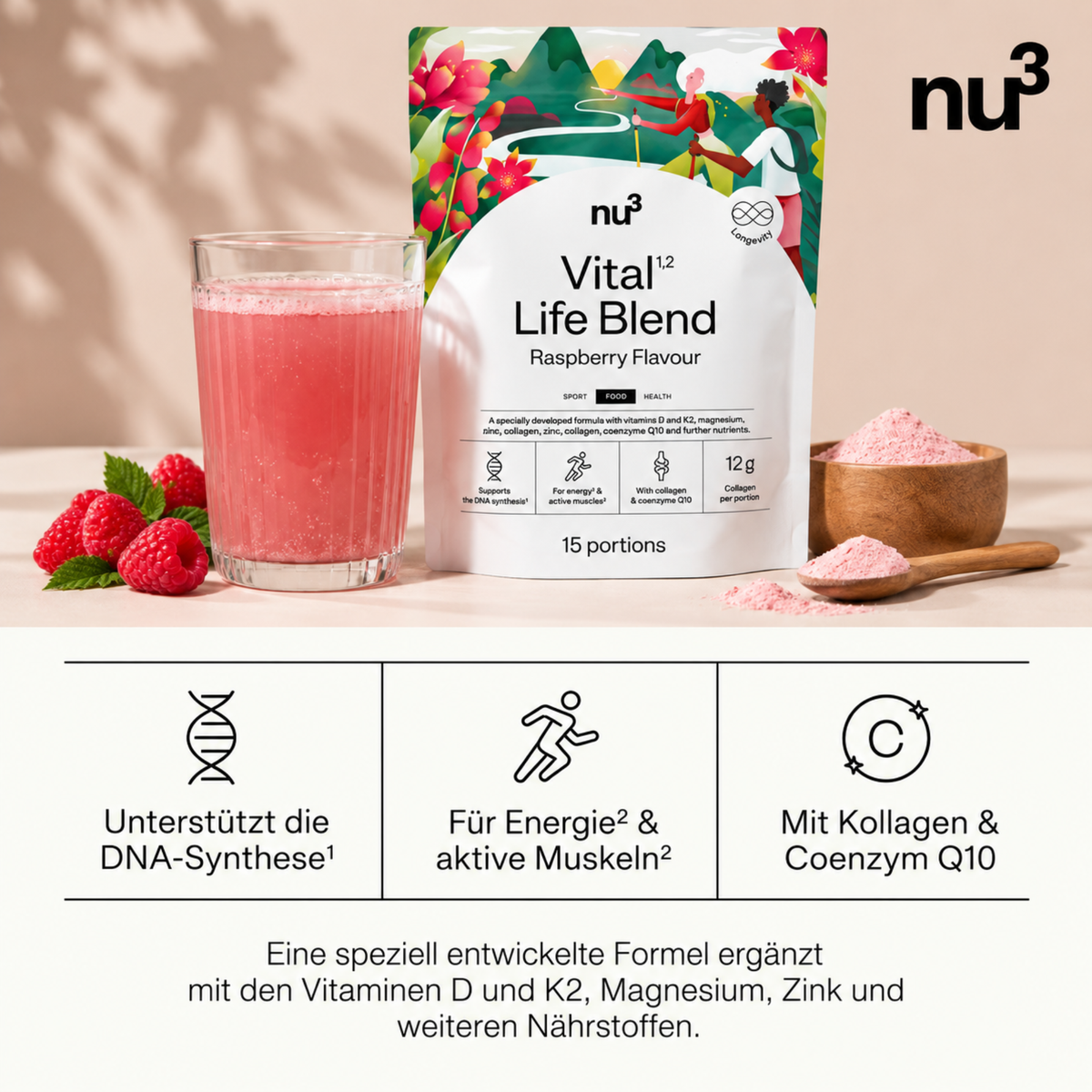 nu3 Vital Life Blend Longevity - Raspberry 450g