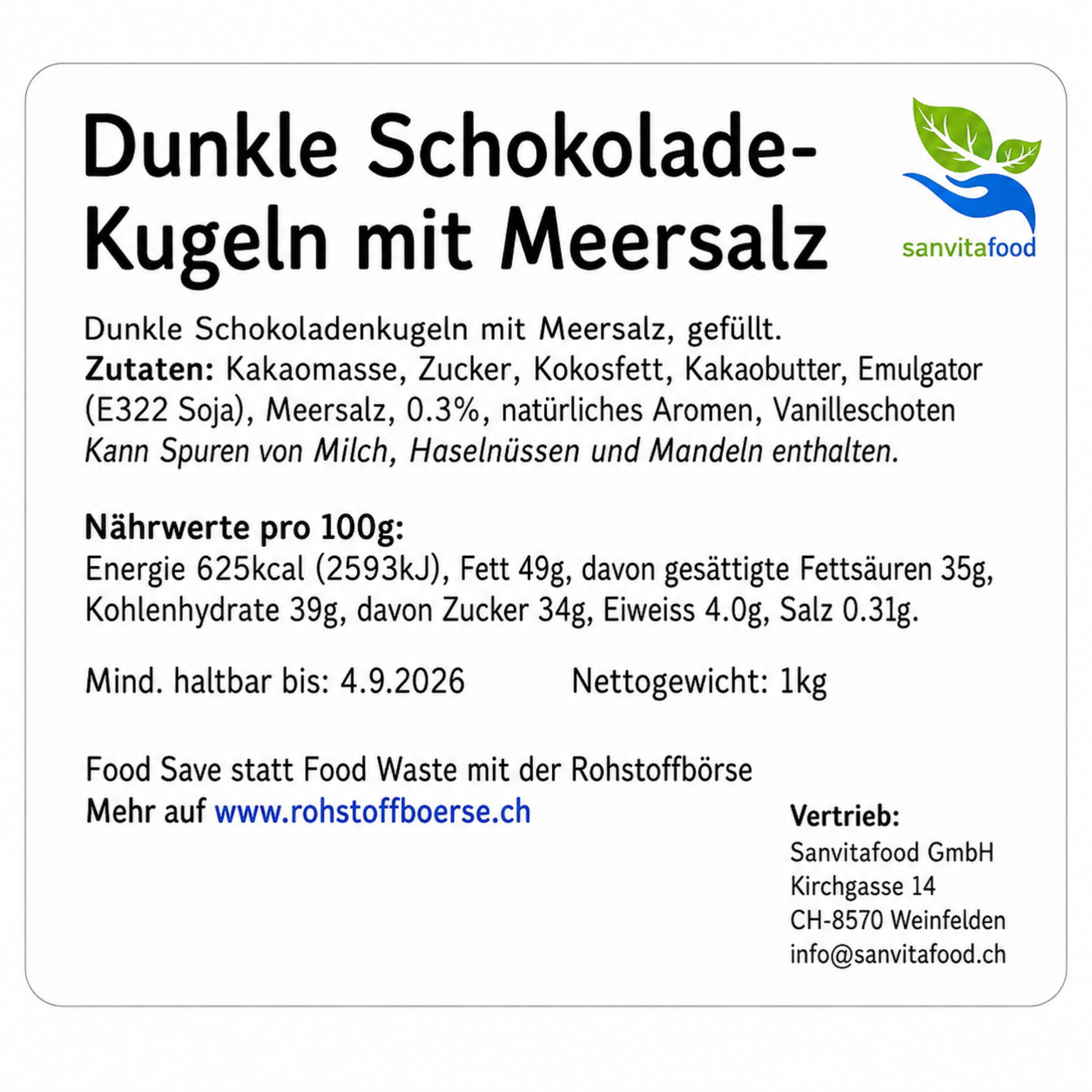 Dunkle Schokoladenkugeln mit Meersalz 1kg