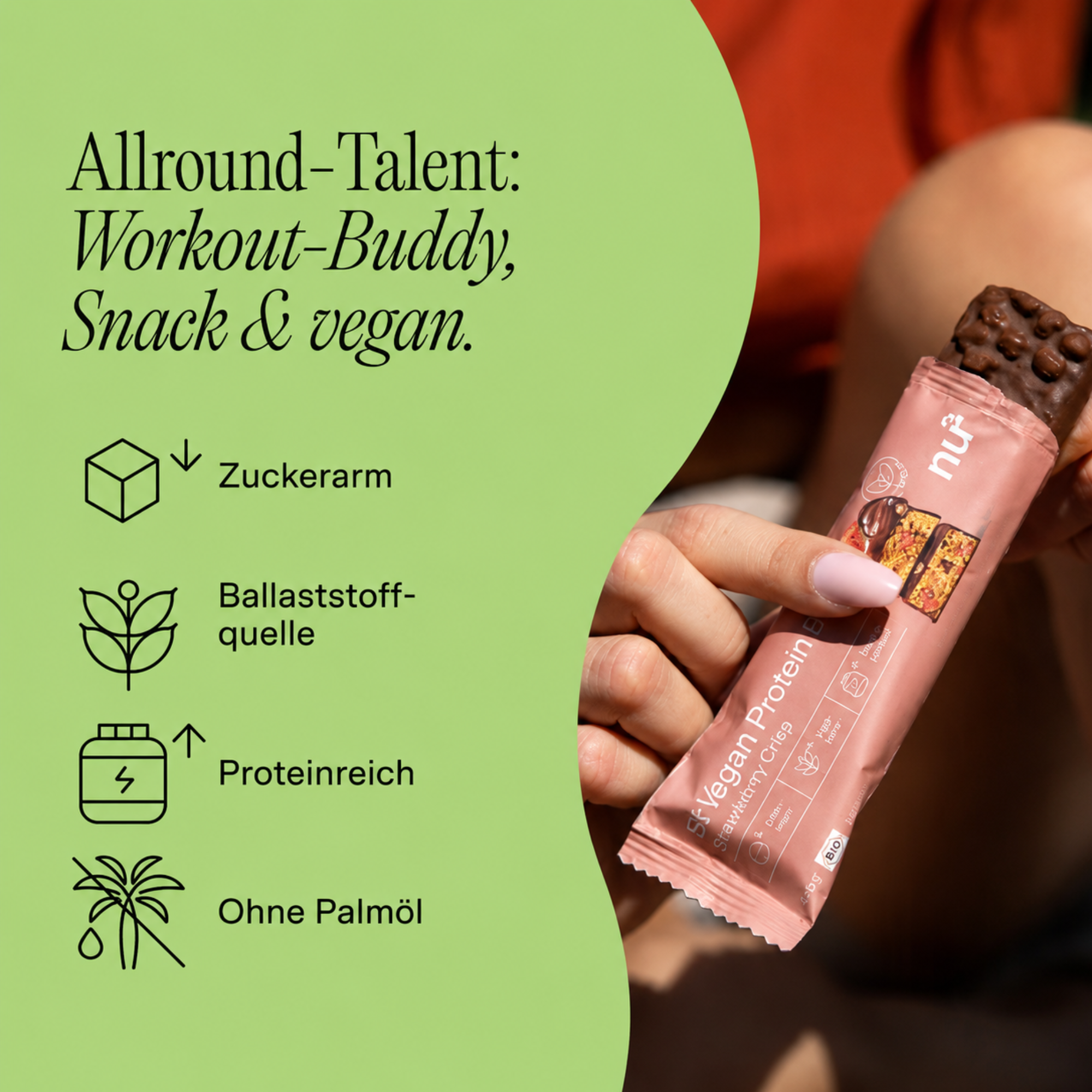 Barre Protéinée Végétalienne - Croustillant Fraise 50g